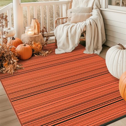 Image of GENIMO Fall Decor Outdoor Rug, Plastic Rugs for Patio, 6'x9' Carbon Orange