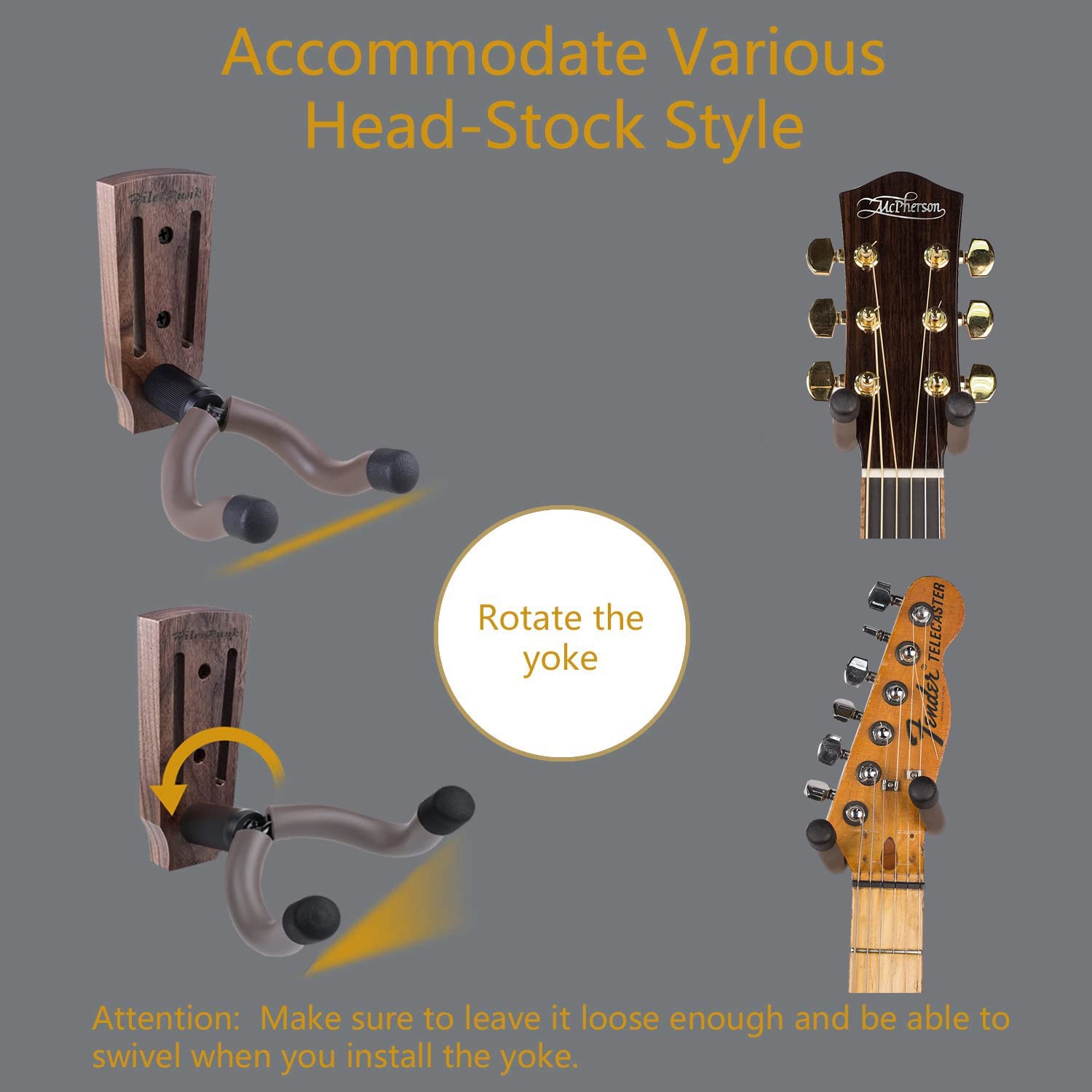 3 Stuks - Walnoot Basis Met U-vormige Haak Voor Gitaar