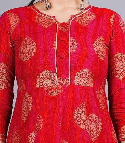 Image of Rayon Printed Red Anarkali Kurta for Women