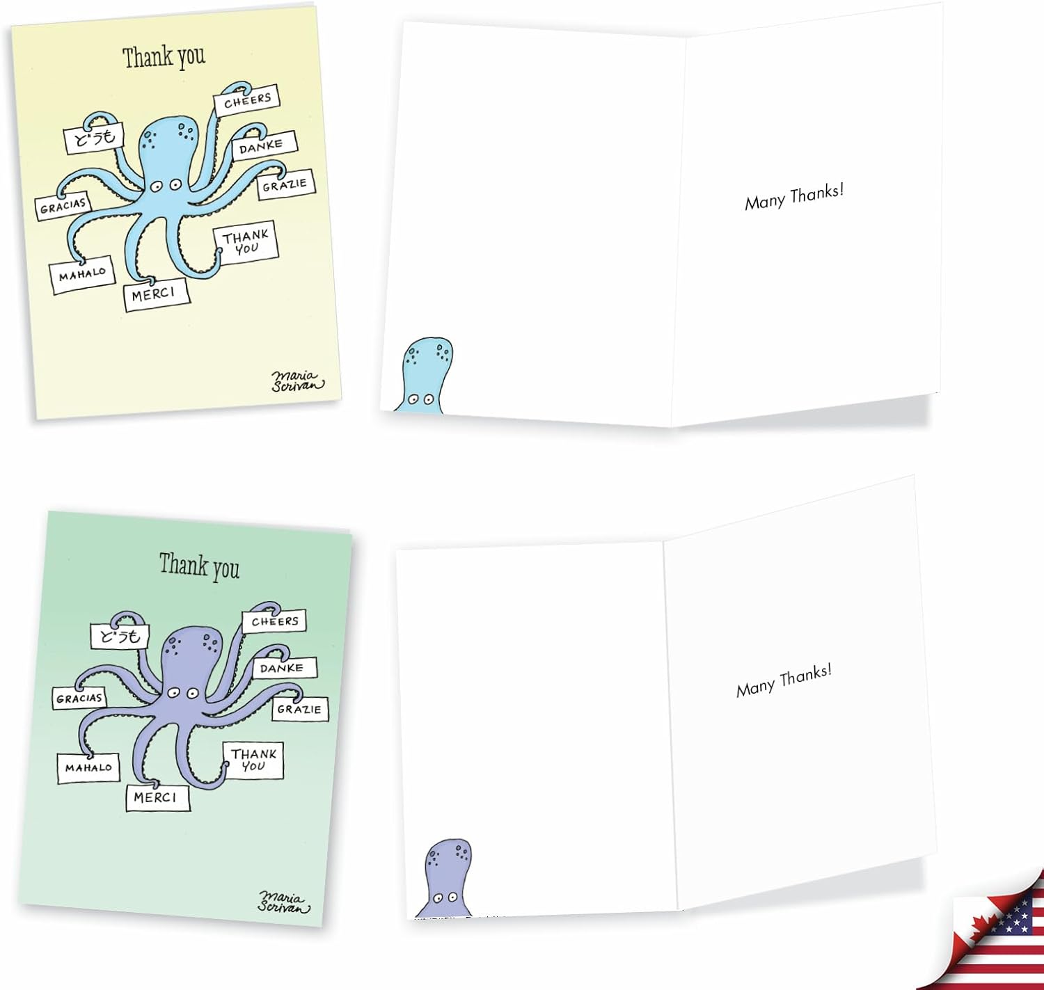 NobleWorks - 36 Assorted Funny Note Cards Bulk Box Set 4 x 5.12 Inch with Envelopes (6 Designs, 6 Each) Mixed Set of Humor Gratitude Cards - Many Thanks AM4013TYG-B6x6