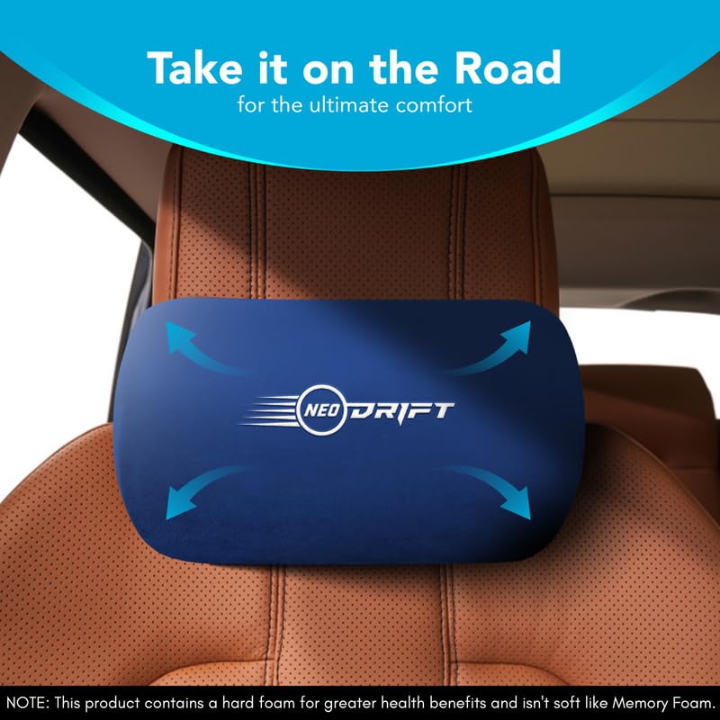 Image of Neodrift 'CurveNeck' - Neck Rest Cushion Orthopedic Velvet Memory Foam Pillow for Neck, Head, Shoulder Support - Pain Relief for Car, Set of 2 (Colour-Blue)