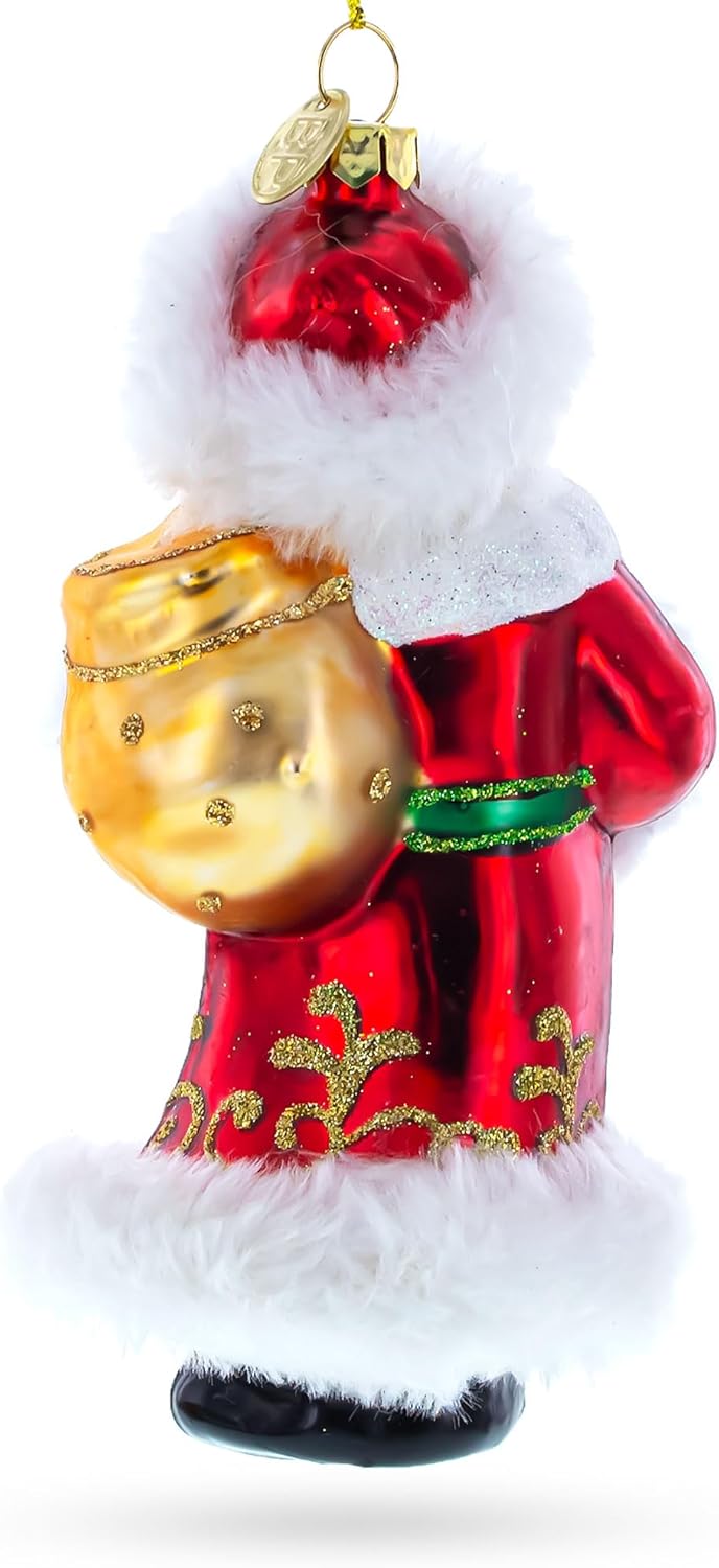 Santa in Fur Coat Blown Glass Christmas Ornament - Image 3