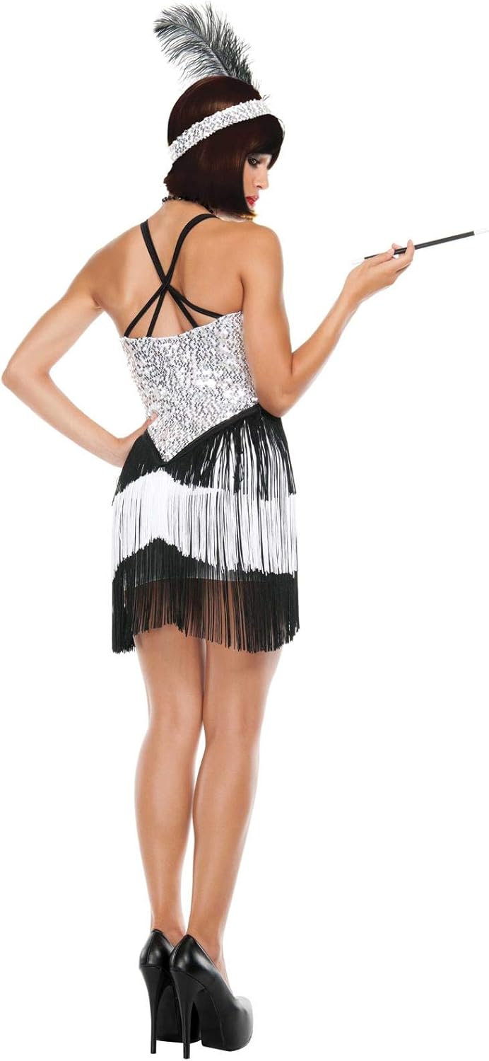 Starline Sexy Roaring 20s Boardwalk Flapper Womens Costume, Black Silver, One Size
