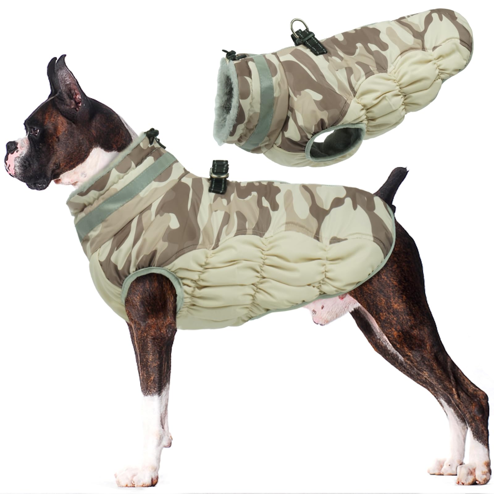 Lelepet Dog Coat Warm Dog Winter Coat Waterproof Dogs Jacket with Harness Built in Reflective Pet Fleece Vest Zip-Up Cold Weather Coats for Large Dogs Turtleneck & Windproof Coats Boston Terrier L — view 15