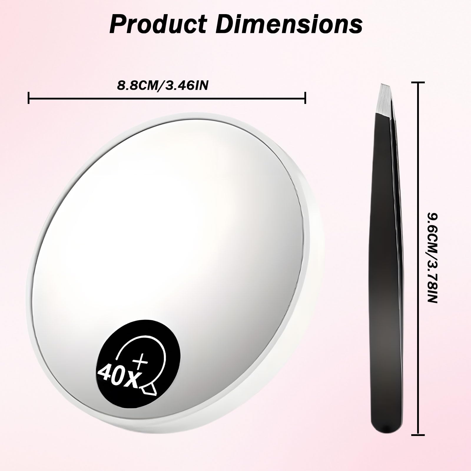 Dreamil 40X Specchio ingranditore con ventosa e pinzette | Specchio cosmetico professionale per trucco preciso e correzione delle sopracciglia, ideale per viaggi (nero)