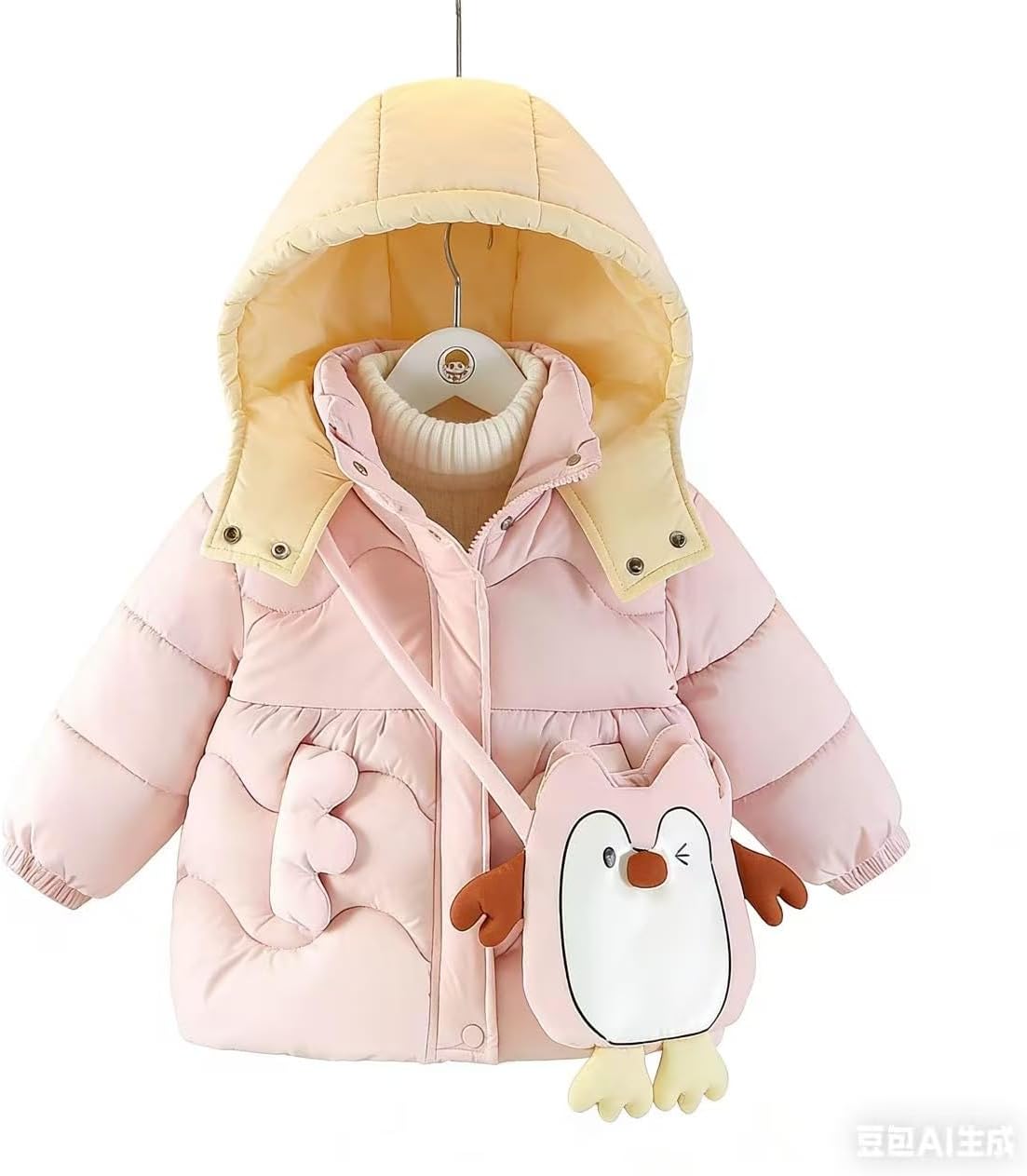 女の子用 ダウンジャケット コート かわいいペンギンポケット付き フード付き 防寒 冬用