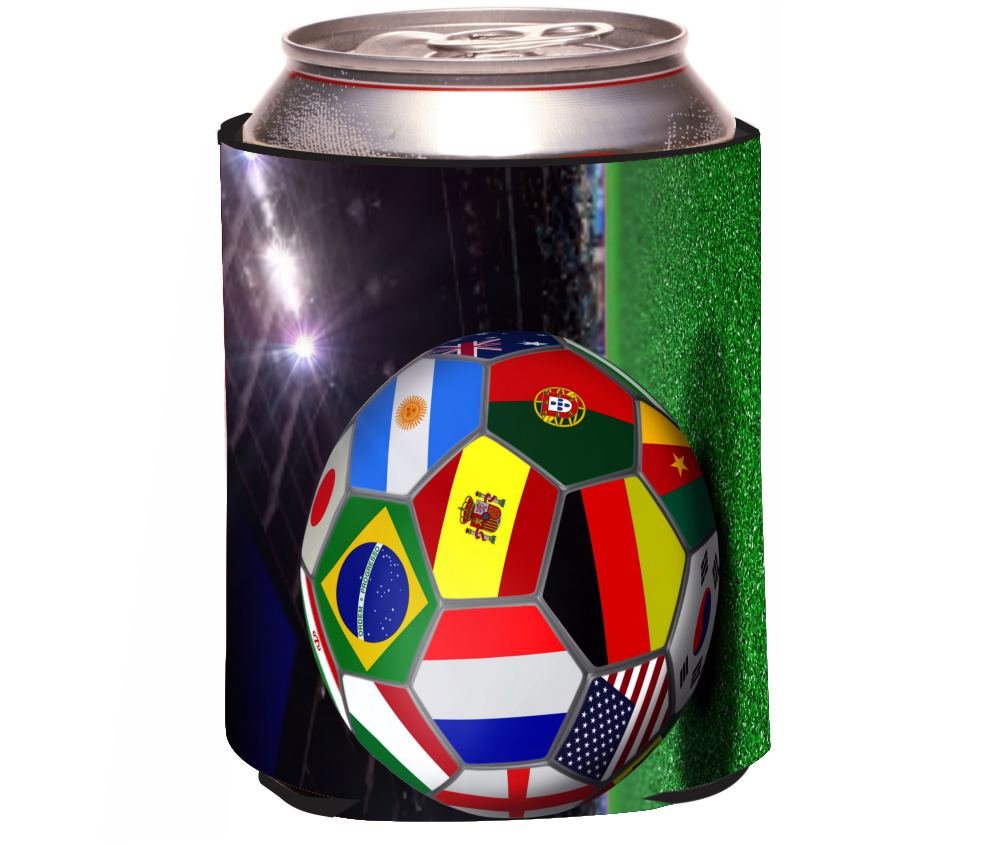 Rikki Knight® All Team Flags Football Soccer Ball Design Drinks Cooler Neoprene Beverage Insulators Huggers