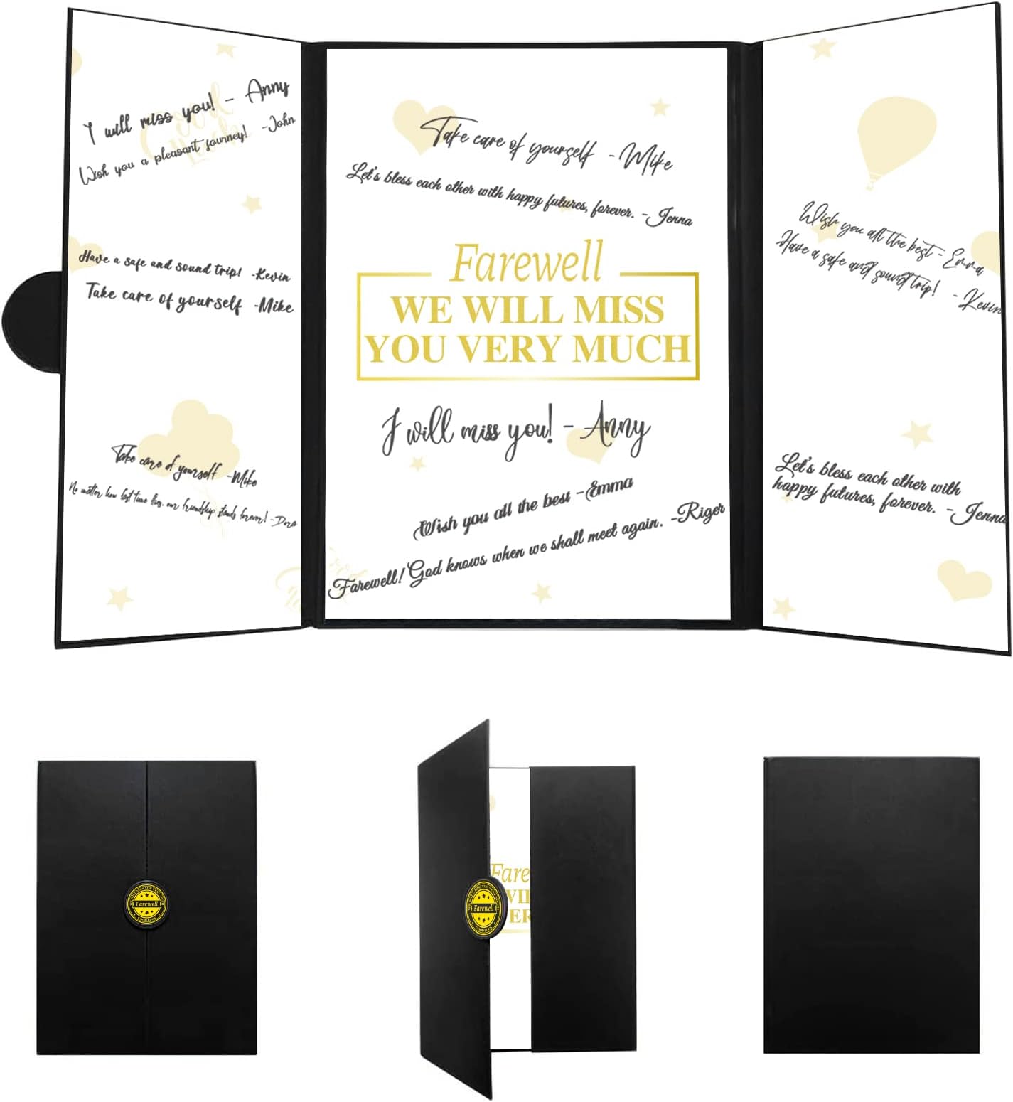 Vlipoeasn Farewell Guest Book Alternative Signature Congrats Certificate - Black Gold We Will Miss You Farewell Party Decorations, Retirement Party Supplies Decorations Going Away Gifts for Men Women