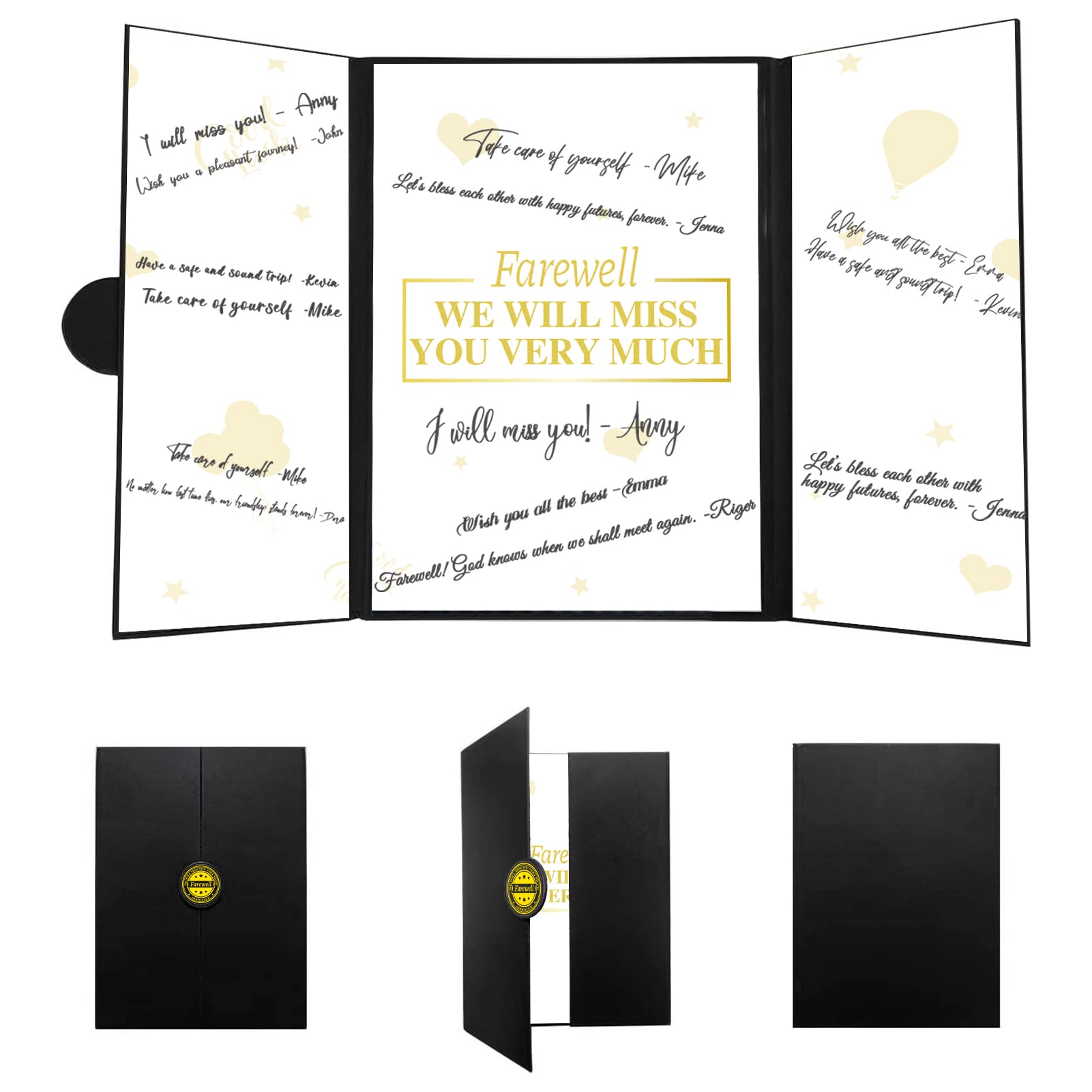 Vlipoeasn Farewell Guest Book Alternative Signature Congrats Certificate - Black Gold We Will Miss You Farewell Party Decorations, Retirement Party Supplies Decorations Going Away Gifts for Men Women