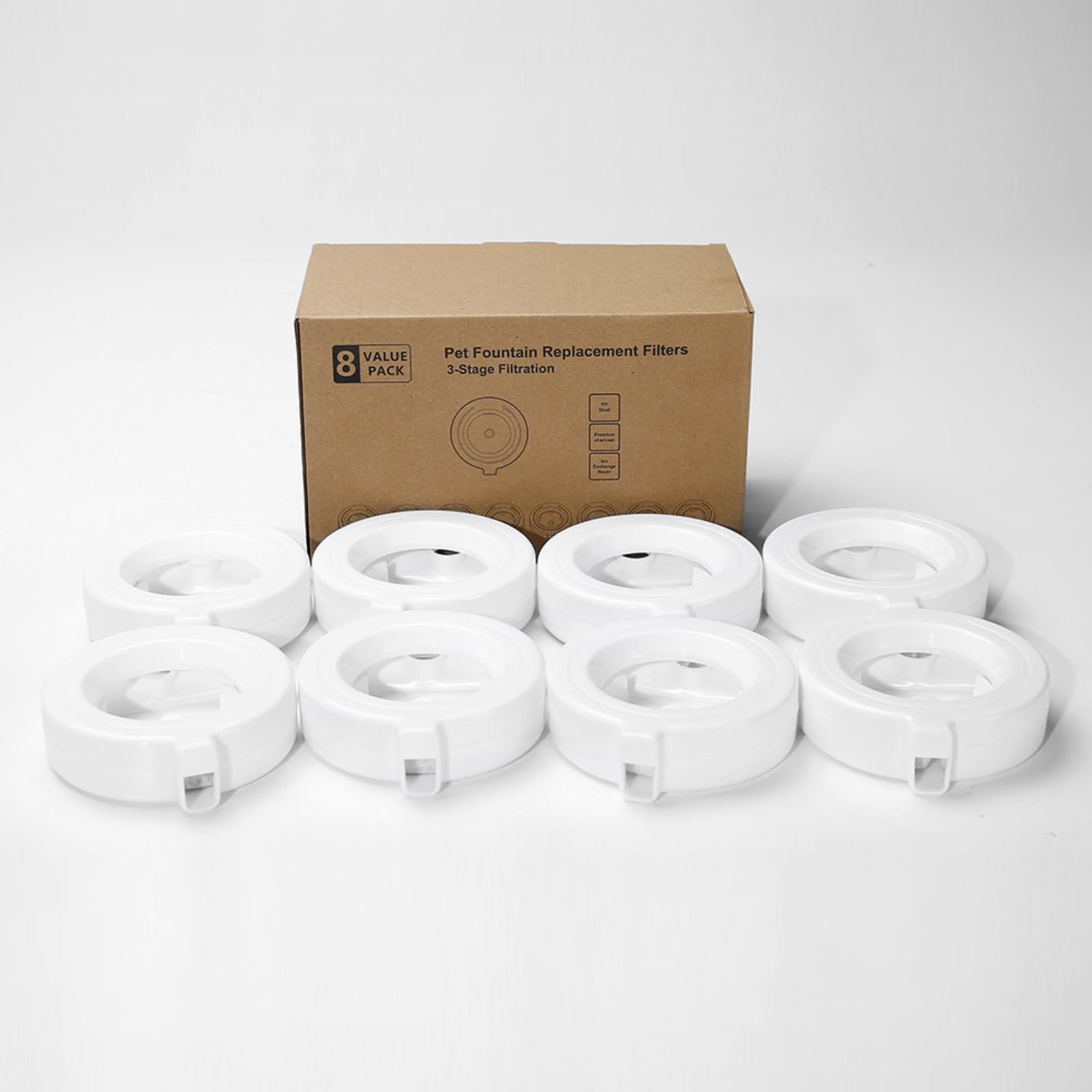 8-Pack Filtres de Remplacement pour Fontaine à Eau Animaux Compagnie Compatible avec le Distributeur d Automatique RIZZARI Purification Triple Adoucit l Prolonge la Durée Vie du Dispositif Mainient de