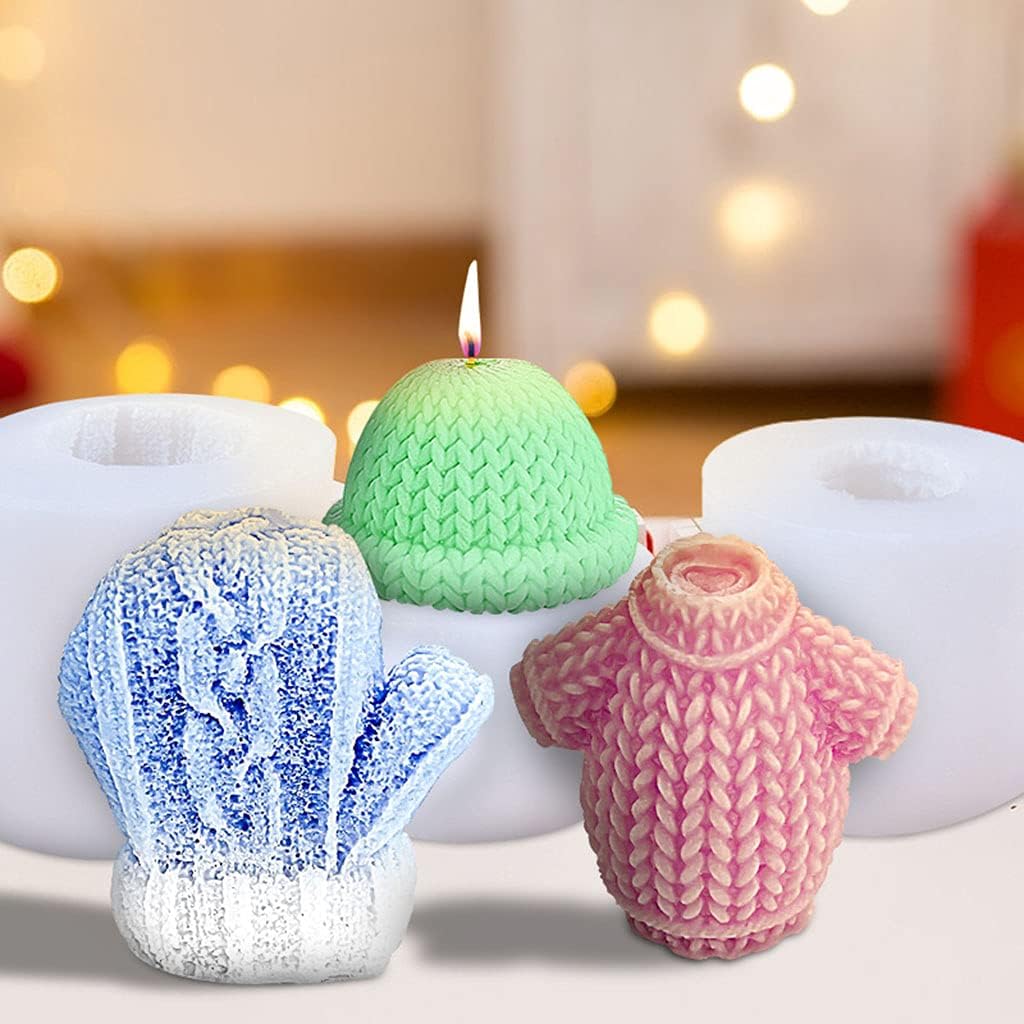 3pcs Molds 3D Christmas Sweater Woolen Hat Gloves Silicone Plaster Mold
