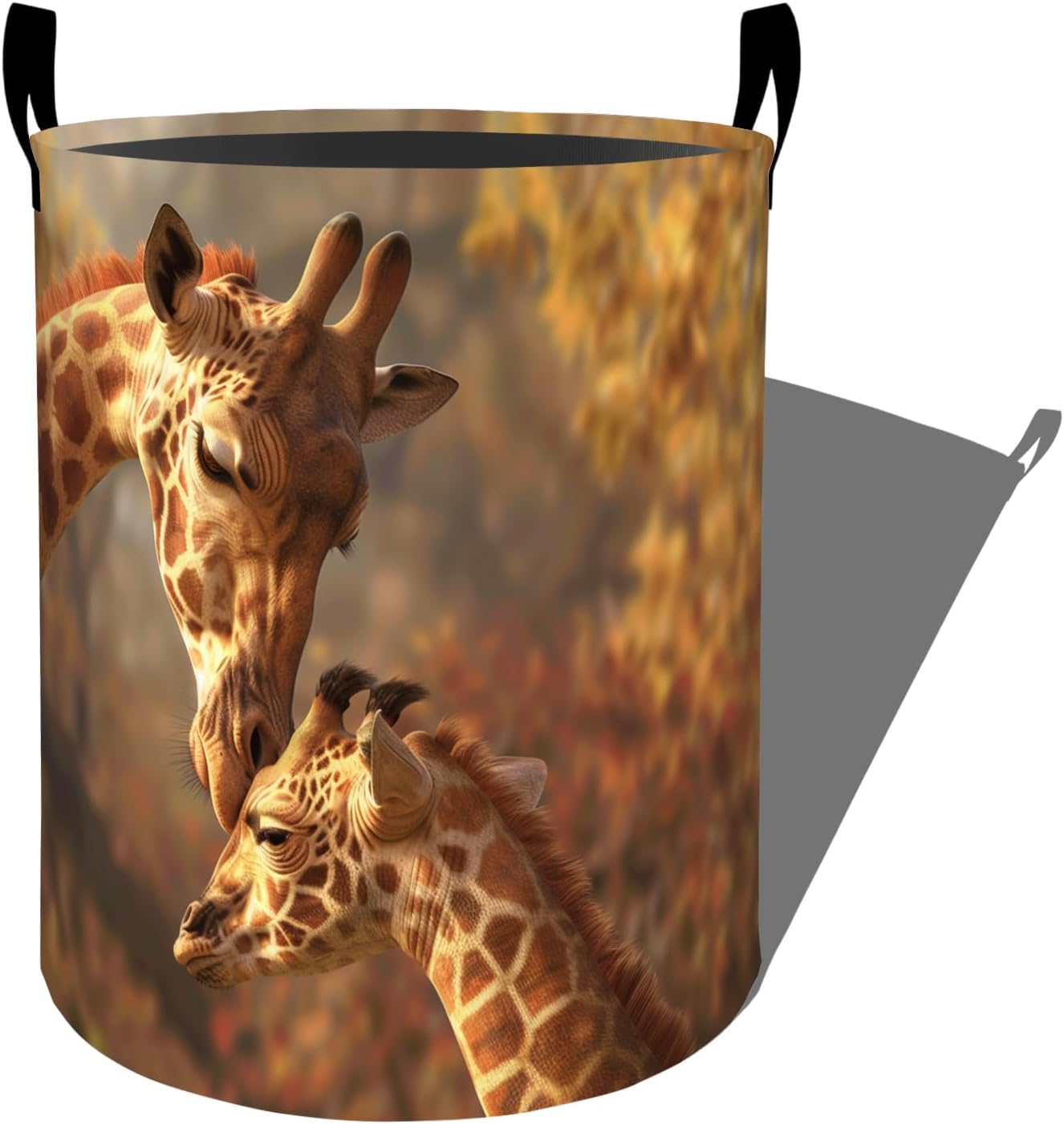 Loving Giraffes Under Warm Sunset Laundry Basket with Handles, 19.7"x15.7" Clothes Foldable Laundry Hamper Organizer for Dorm Nursery Bedroom Bathroom Decor, Toy Storage Bin for Kids