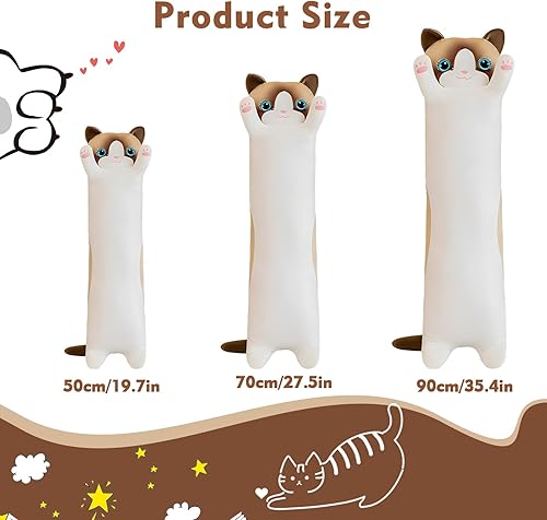 Miniatura 3 de NXNYNZ Almohada larga de felpa de gato de 19.6 pulgadas, lindo peluche de gato blanco, almohada corporal de animales de peluche, juguete de peluche
