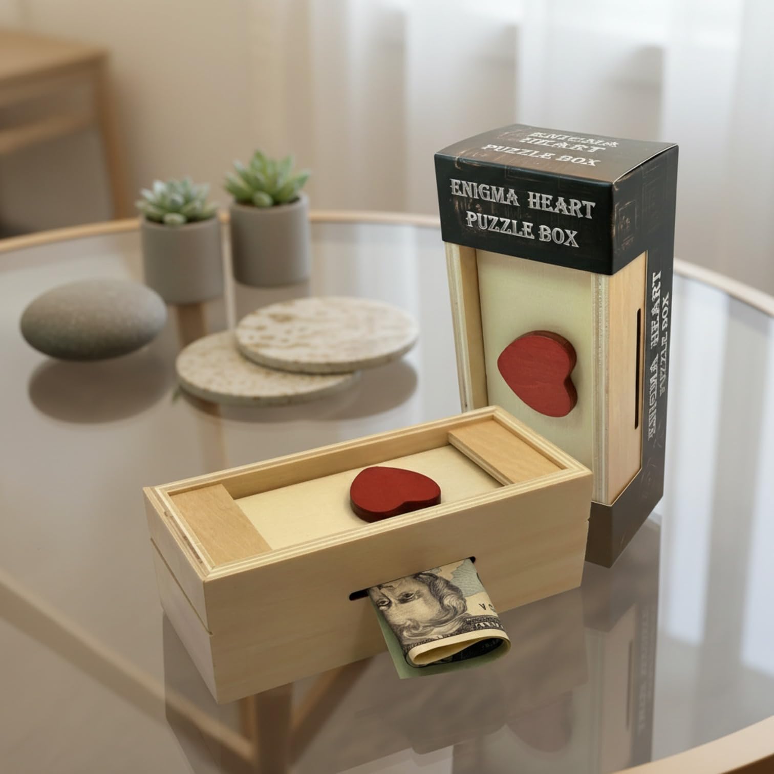 Enigma Secret Puzzle Box Heart - Money Gift Trick Box