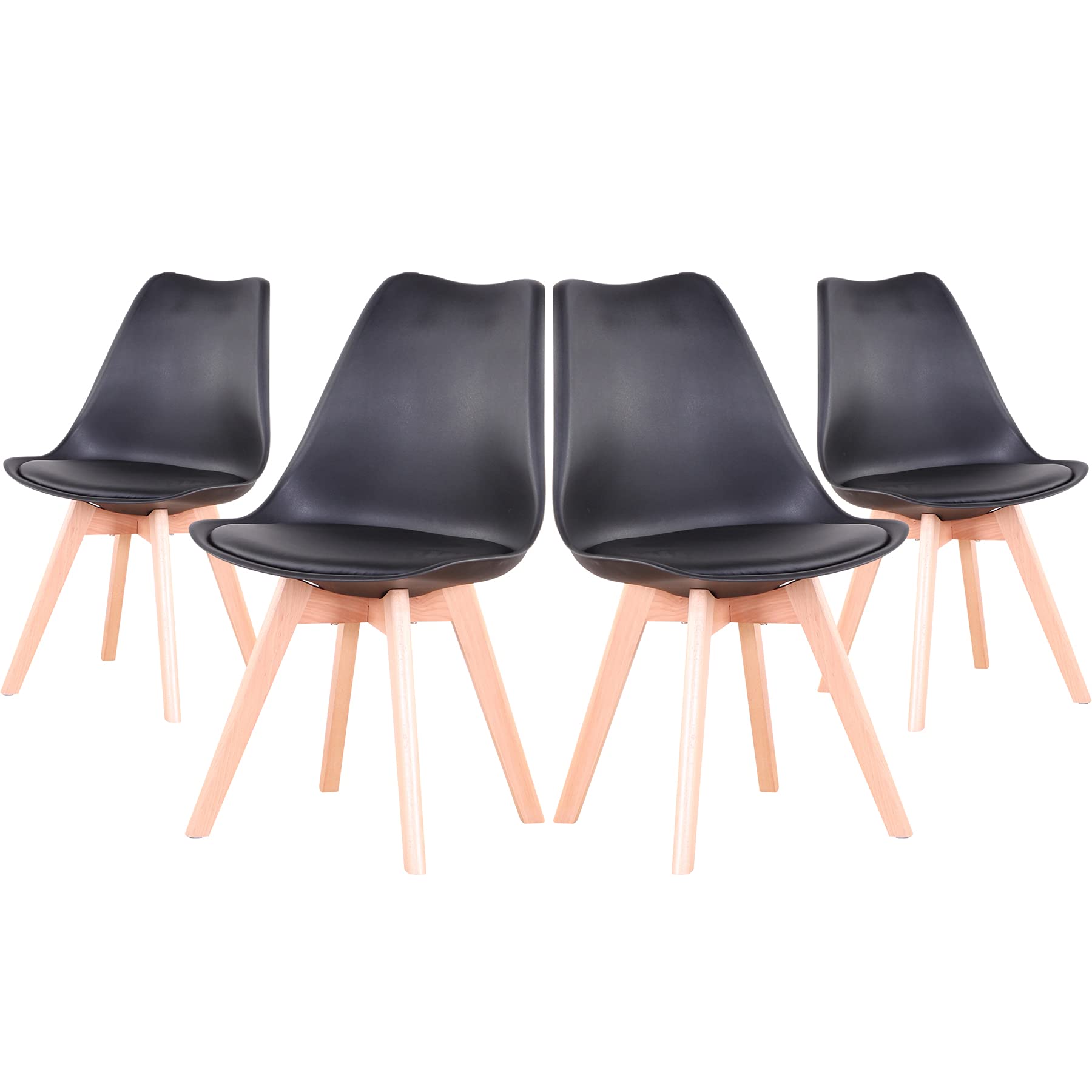 EGOONM Sillas Comedor Pack 4, Nordicas Negro Sillas para Cocina, Oficina, Bar, Sala de Estar-Silla de Cena (Negro)