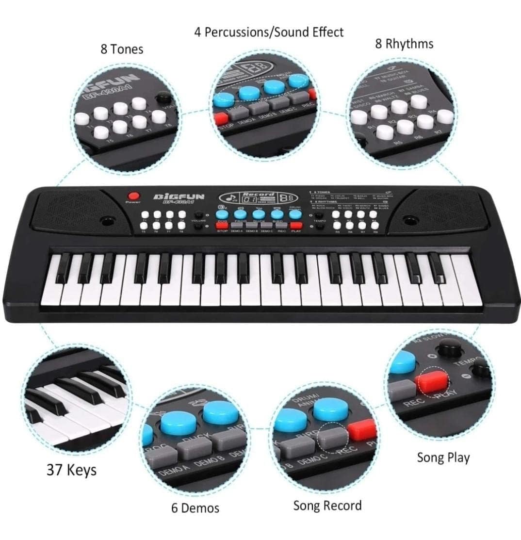 TAPANIYA ENTERPRISE Portable Musical Keyboard Toy with Microphone, 37 Keys, Black, ABS Plastic, Record & Playback, Educational Gift for Toddlers 18 Months and Up 1