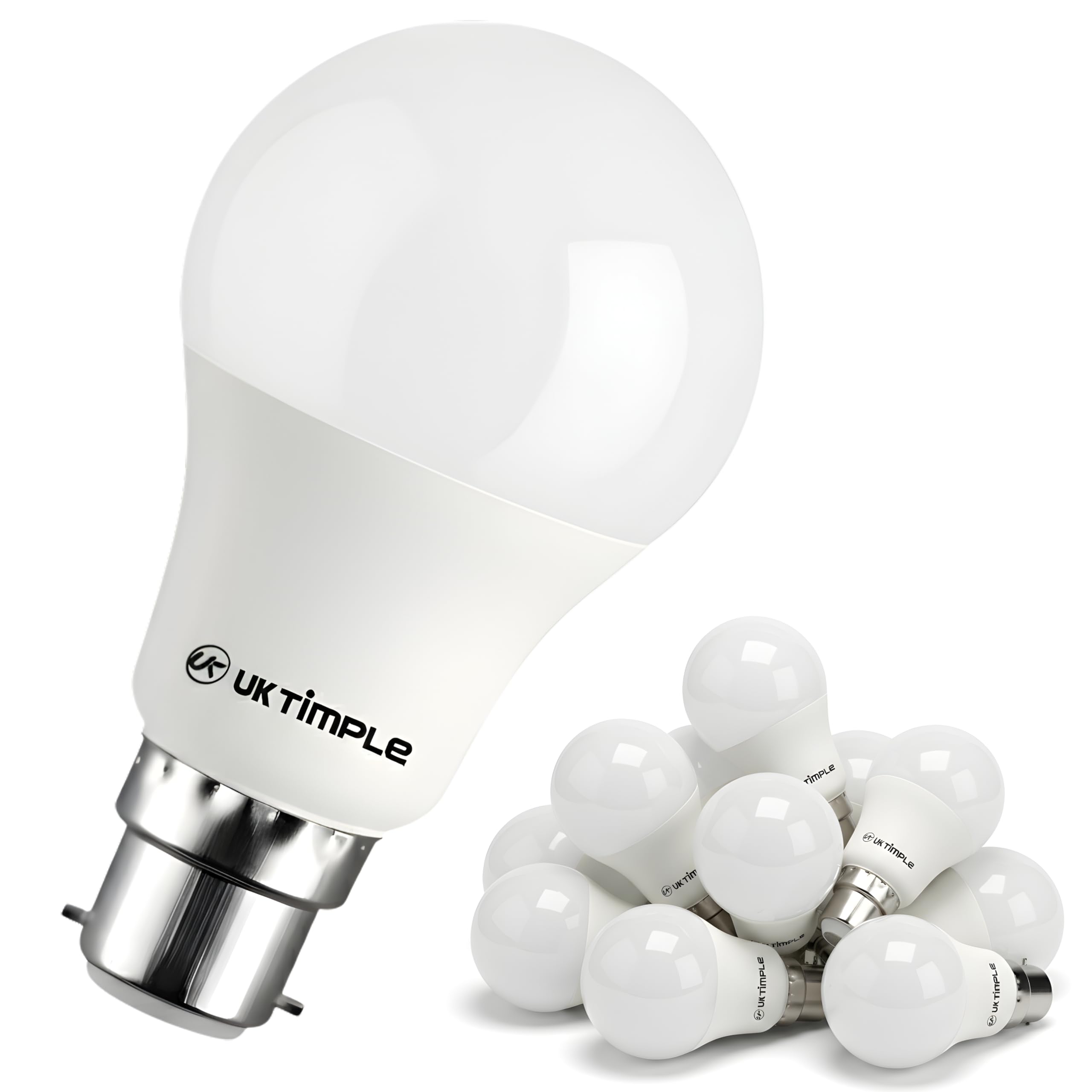 Uk Timple B22 LED Light Bulb, High Brightness, Cool White 4000K, 11W Bulb = 110W Halogen, A60 Cap GLS 1200LM 86% Energy Saving Lightbulbs, Non-Dimmable, Ra ≥ 80 25000hrs Life - 10 Pack
