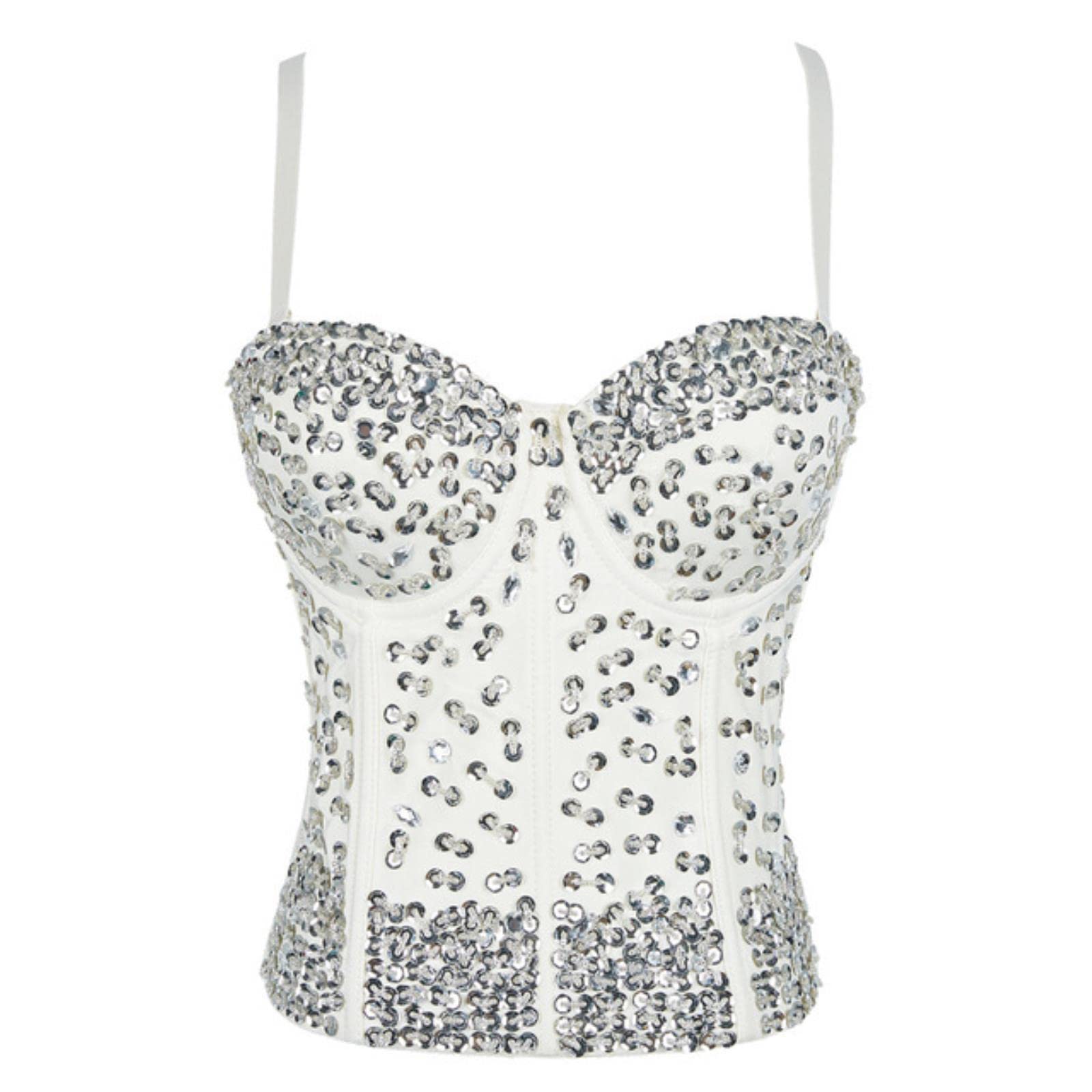 Punk Corset Strass Diamant Débardeur Top Femmes Soutien-Gorge Scène Camis Chemise Paillettes Femmes Vêtements y2k Tops Dames Façonneur-19-blanc, CN XL-40