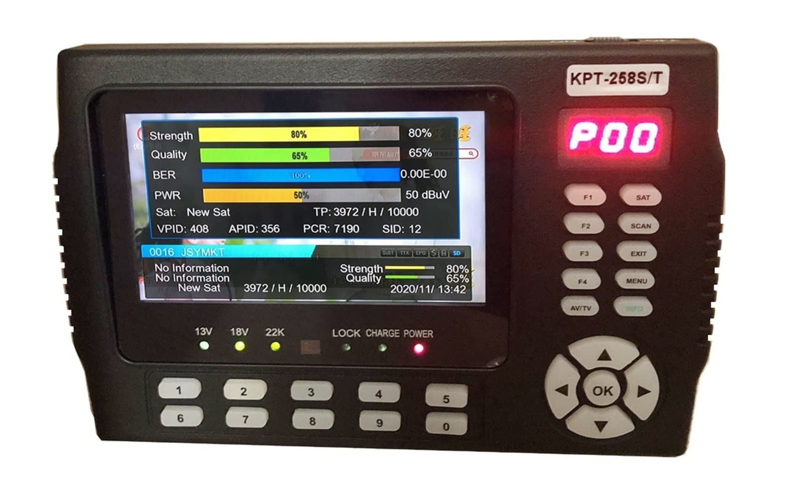 Buscador de satélite, KPT-258S / T DVB-S2 DVB-T / T2 DVB-C Finder de medidor satelital digital combo H.265 vs KPT716TS WS-6933 ST-5150