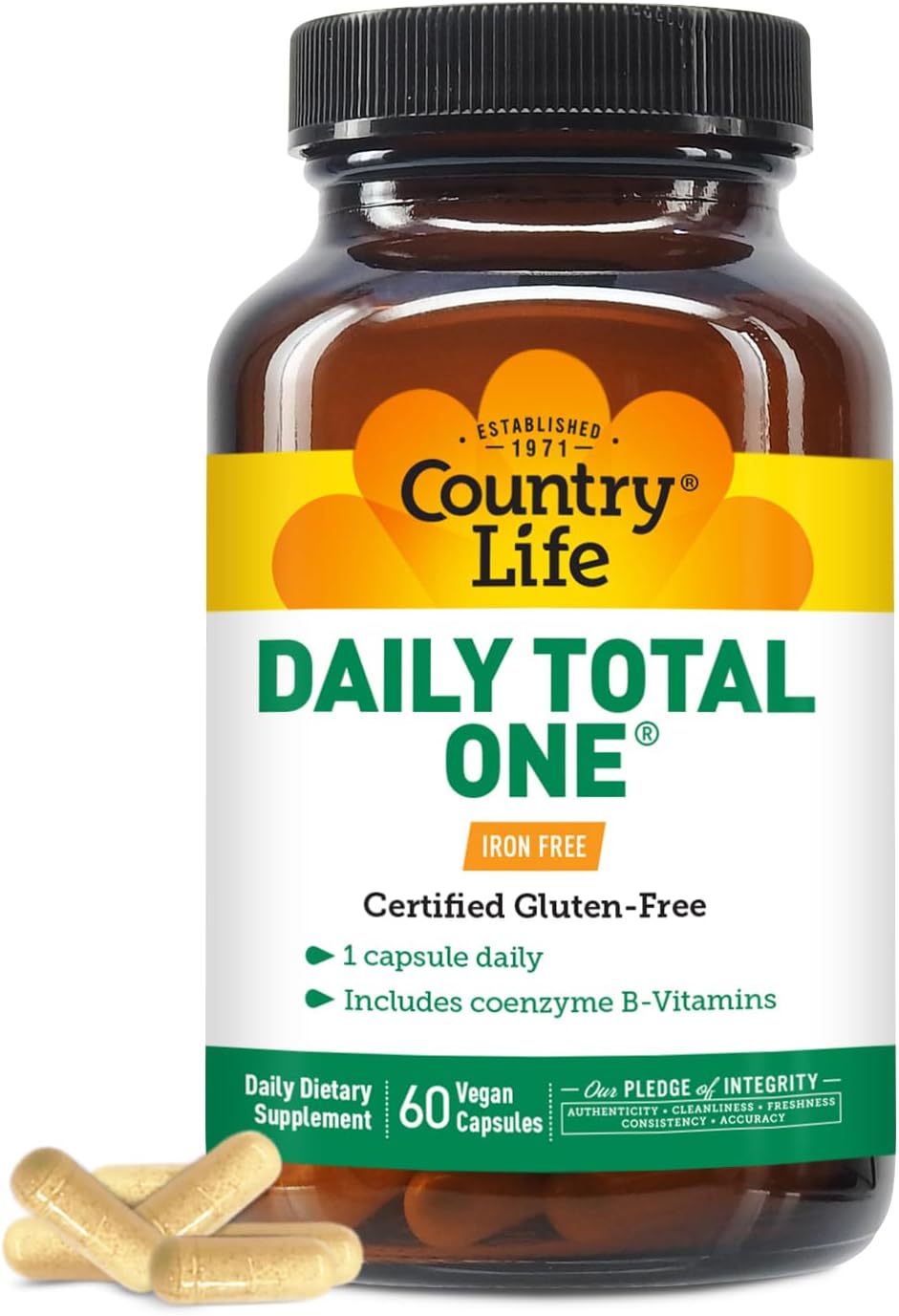 Daily Total One Multivitamin, Iron Free Once a Day Multivitamin & Multimineral Complex, Vitamins A, C, D, Including Coenzyme B-Vitamins, Supports Energy Metabolism, 60 Vegan Capsules