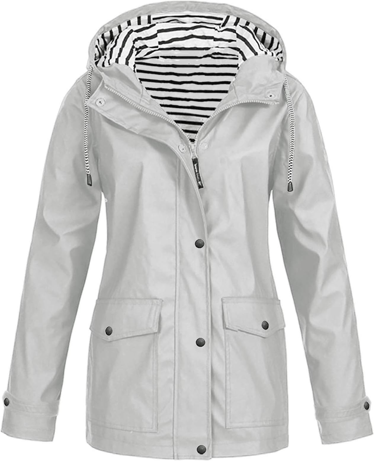 BOTCAM Women's Rain Jacket Large Sizes Waterproof: Windbreaker with Striped Lining Hood Thin Transition Jacket Windproof Plain Functional Outdoor Jacket S - 5XL
