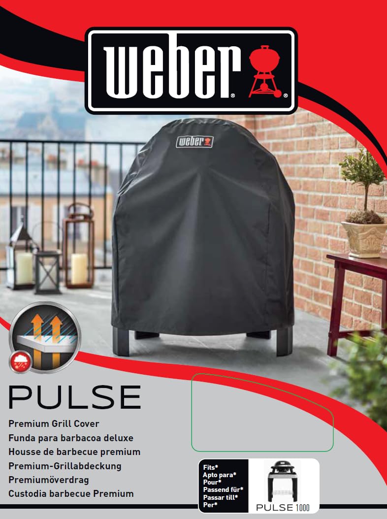 Weber Premium Grill Abdeckhaube für Pulse 1000 mit Stand, atmungsaktiv UV- & wasserbeständig, Schutz for Wind & Wetter, mit Klettverschluss zum Befestigen - Schwarz (7185)
