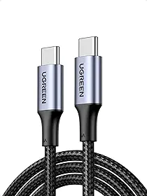 UGREEN Cabo USB-C para USB-C 1m 100W, Carregamento Rápido, Nylon Trançado, Preto, Compatível com iPhone 16/15, MacBook Pro, iPad Pro, Dell XPS, Galaxy S25/S24/S23, Pixel