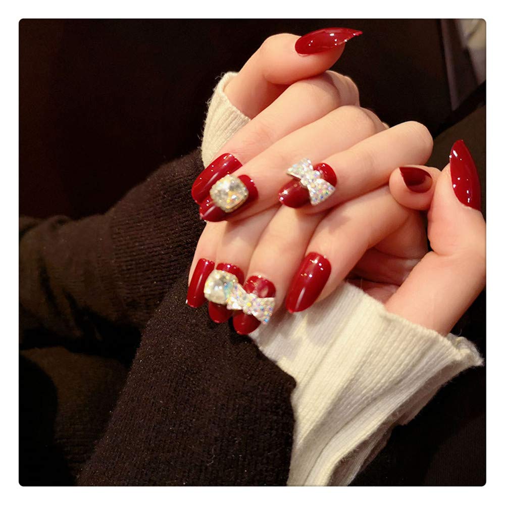 Faux Ongles Mariée Doigts Boîte Magique Nail Patch Vin Rouge Petite Section Tête Ronde Manucure Pièce Finie Une Pièce Amovible