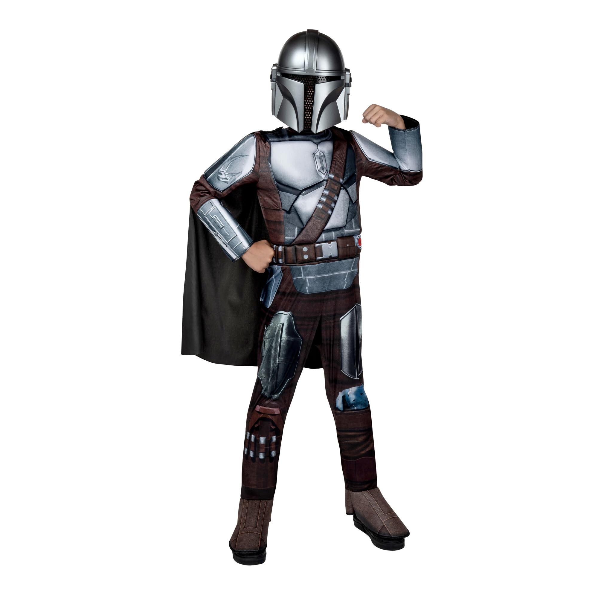 Star Wars The Mandalorian Official Youth Costume - Premium Quality Padded Jumpsuit with Plastic Mask and Detachable Cape