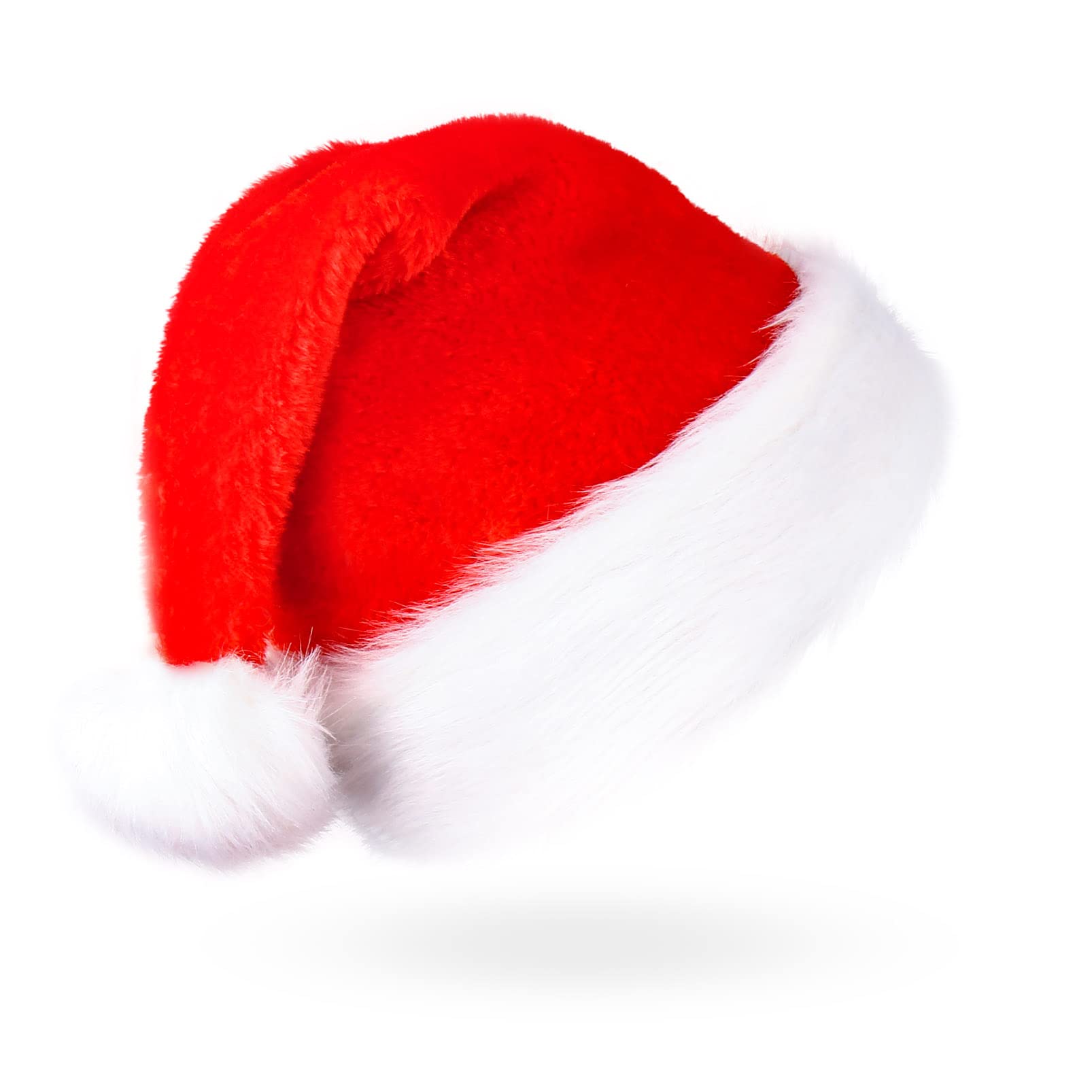 Paquete de 6 sombreros de Navidad de felpa de Papá Noel, cómodos sombreros de Navidad de terciopelo rojo para regalos de fiesta de Navidad, tamaño adulto