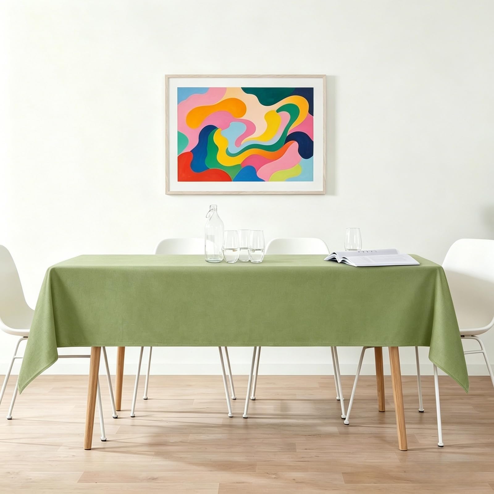 LIHUANE Rectangular Table Cloth 80 x 120 cm Wipe Clean Rectangular Linen Table Cloth Fabric Washable for Garden Dining, Summer, Wedding, Camping, Green