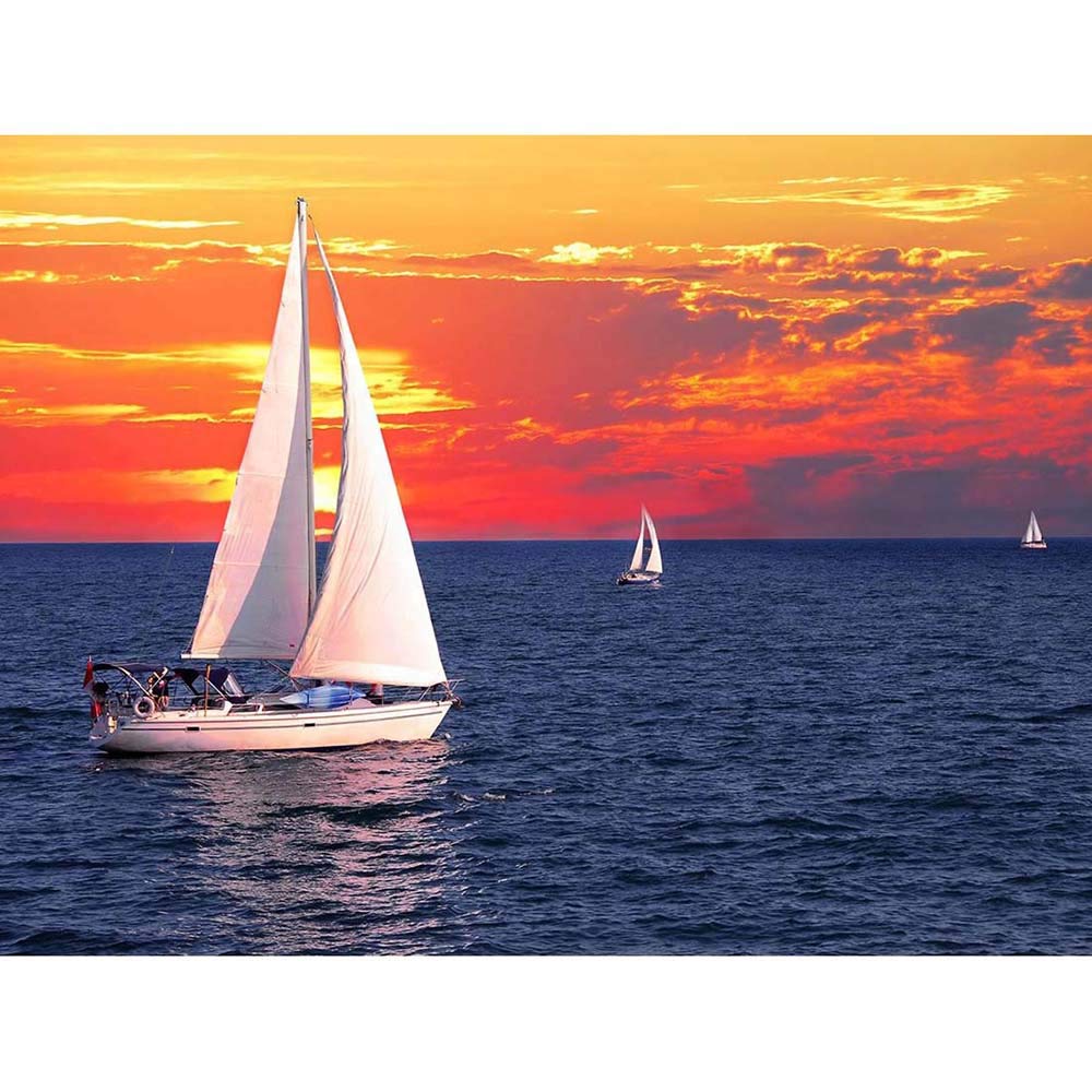 Wee Blue Coo Sailboats Sunset Pink Sky Sea Art Print Poster Wall Decor 12X16 Inch