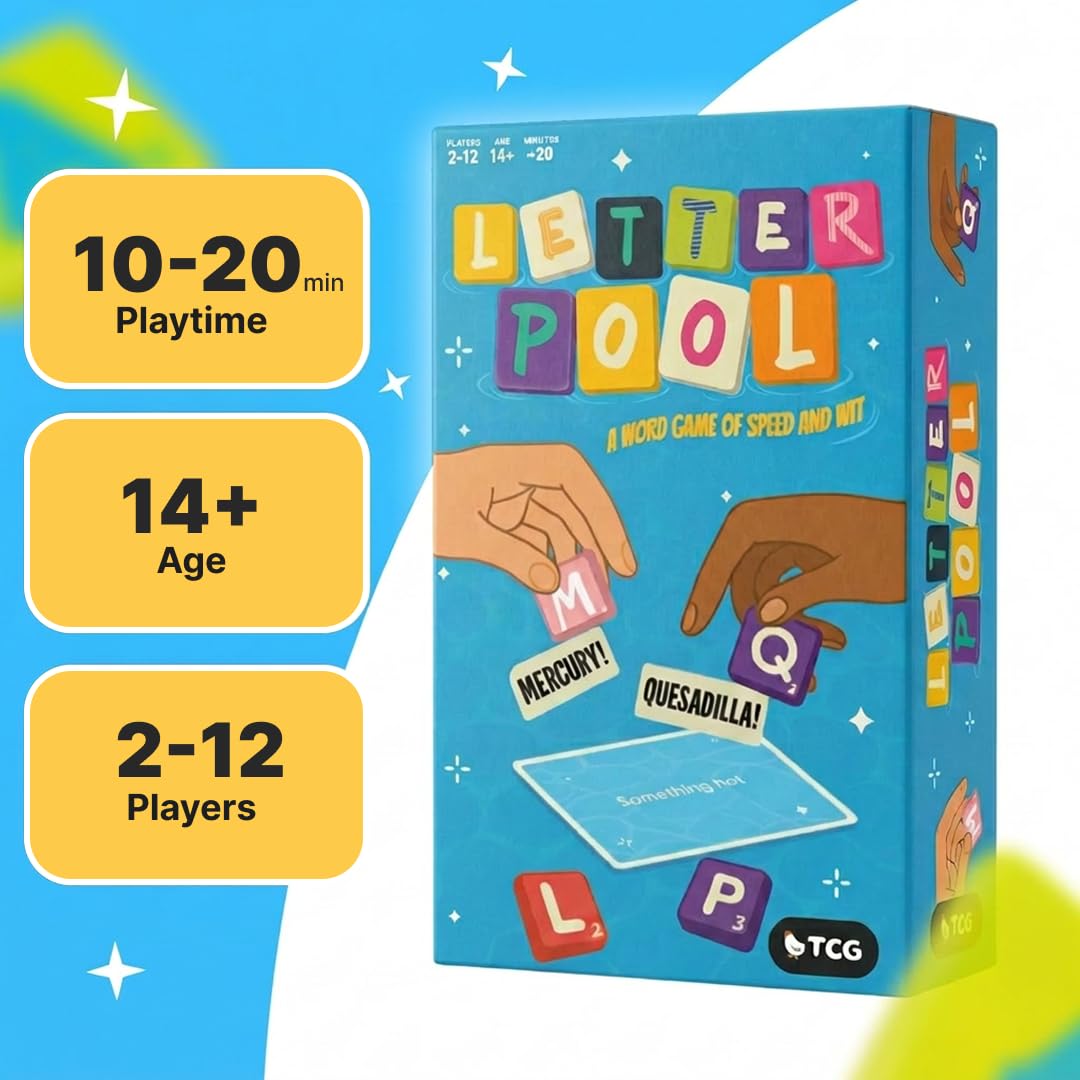 Letterpool: juego de palabras divertido de pensamiento rápido para adultos y adolescentes para preparar una palabrafrase que comienza con cualquier letra. Juego de cartas divertidas para amigos y