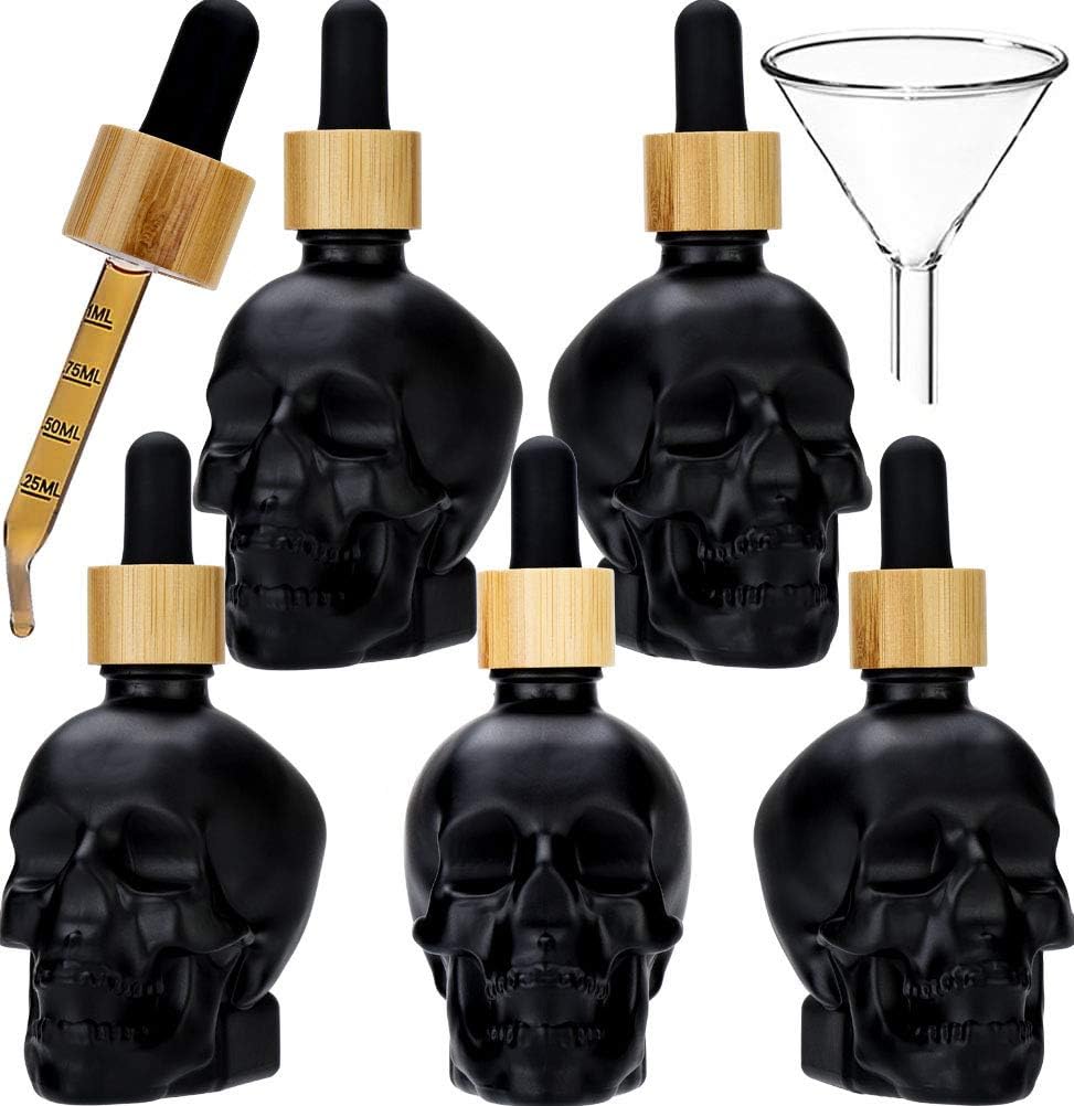 HUIZHU3PCS 2oz Skull Glass Dropper Bottles Refillable Bottles liquid bottling Dispensing bottle with Eye Dropper Pipettes for Essential Oils/Beauty Oil Mix, Aromatherapy Blends (60ml x 3pcs)