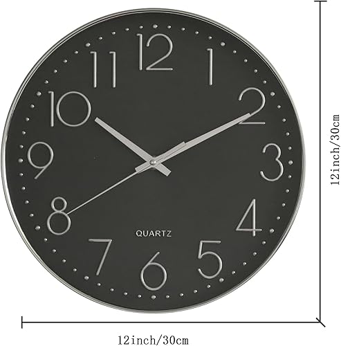 Miniatura 2 de Reloj de pared moderno de 12 pulgadas, silencioso, sin tictac, funciona con pilas, relojes de pared grandes, redondo, fácil de leer, reloj de