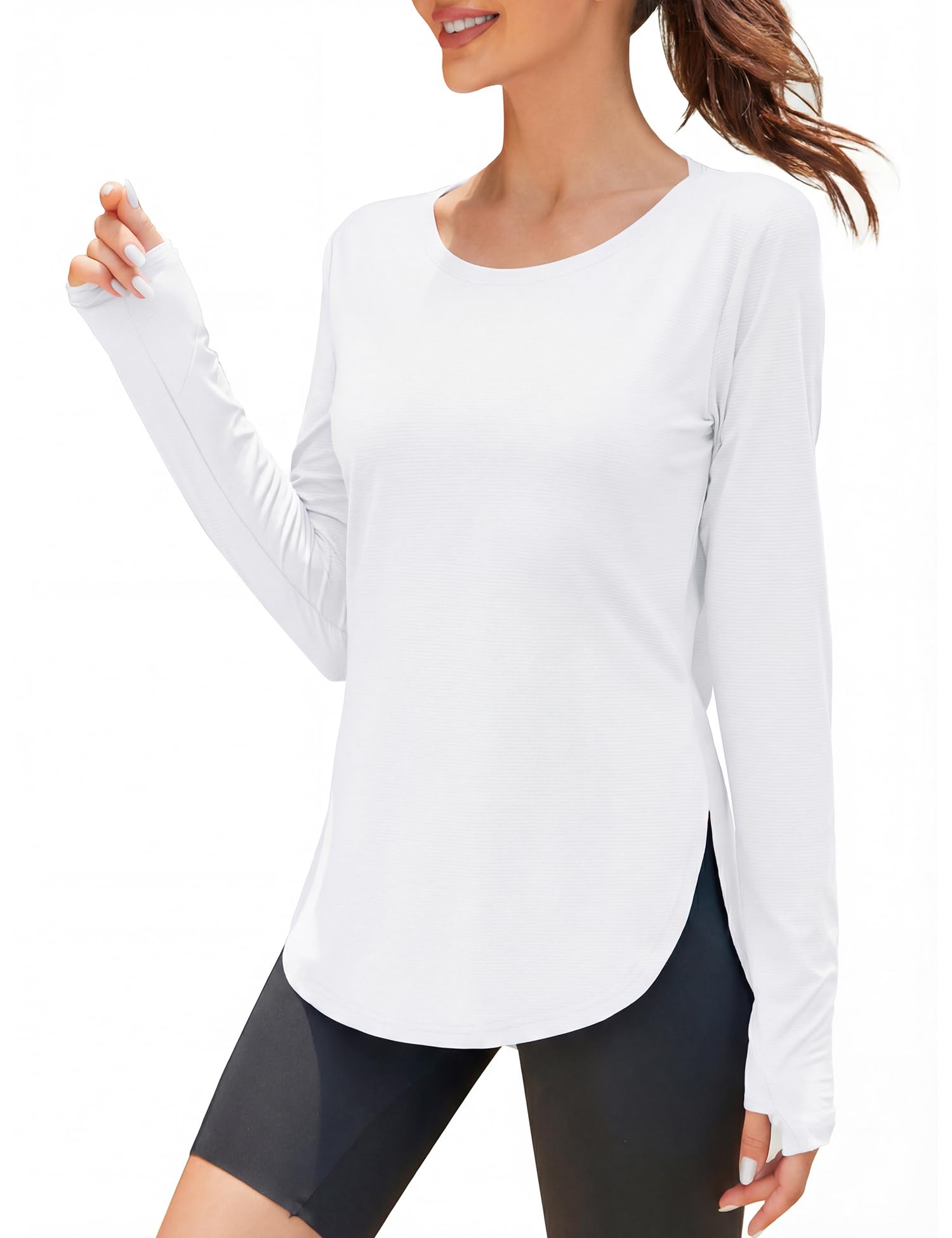 Rapbin UV Shirt Damen Langarm Sportshirt Damen UPF 50+ Leichtes Atmungsaktiv Funktionsshirt Sport Oberteile Damen Rundhals Fitness Activewear with Daumenloch