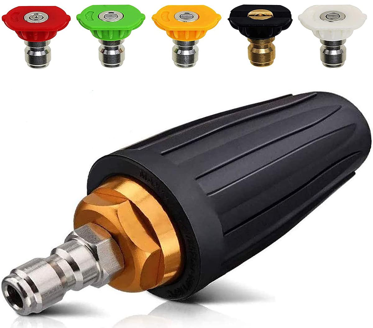 275 Bar High Pressure Washer Turbo Nozzle Rotating Spray Tip 1/4" Quick Connect, 4000PSI, Rotating Turbo Pressure Washer Nozzle and 5 Tips (Black)