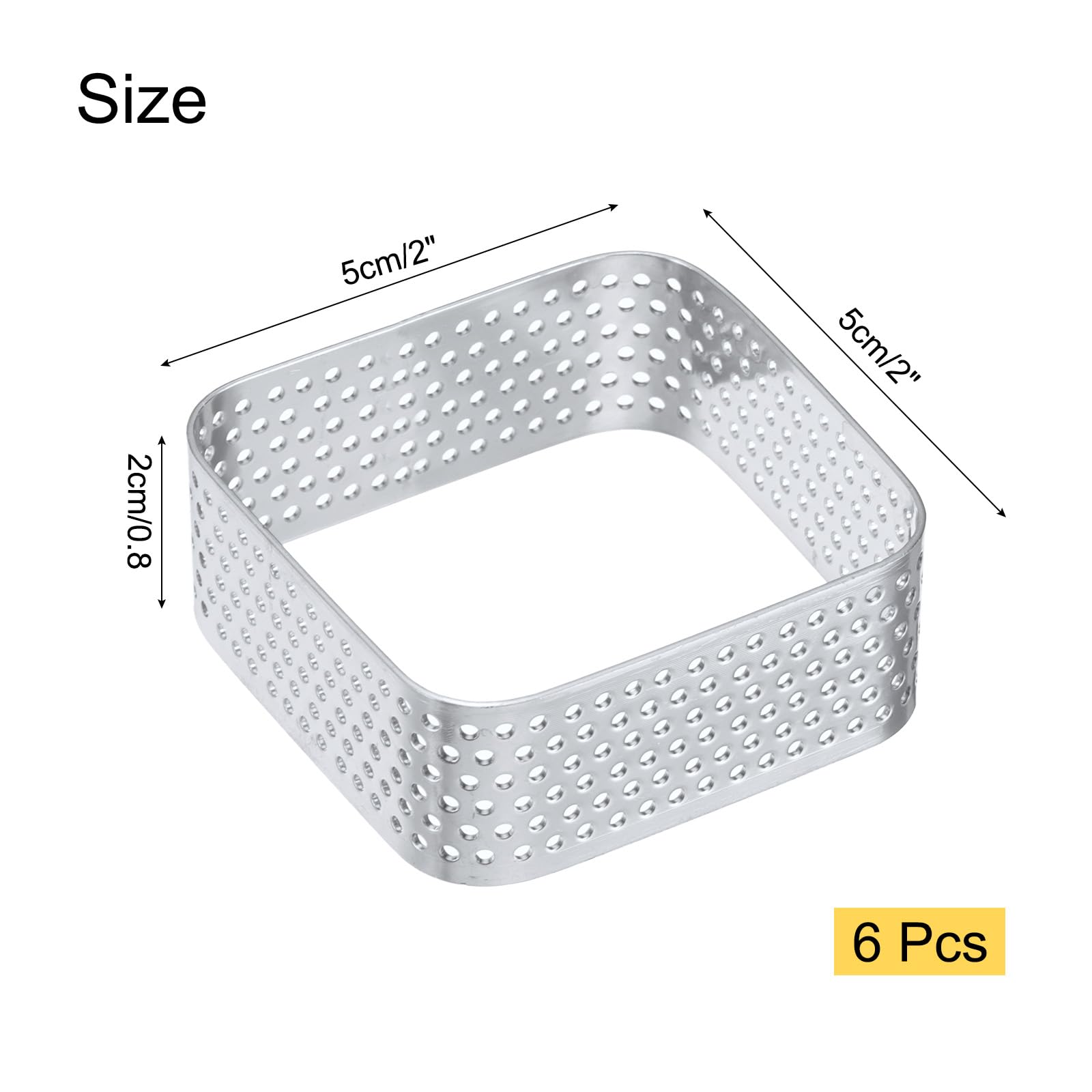 uxcell 6pcs Square Perforated Cake Rings 2 x 2 Inch Stainless Steel Cake Pastry Mousse Ring Molds for DIY Cake Dessert Mousse Pastries Baking, Silver Tone