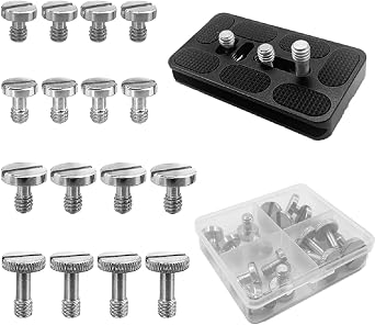 16PCS Camera Screw Set 4 Sizes Stainless Steel 1/4"-20 Slotted Camera Screw Kit Quick Release Plate Mount Screw Tripod Monopod Screw
