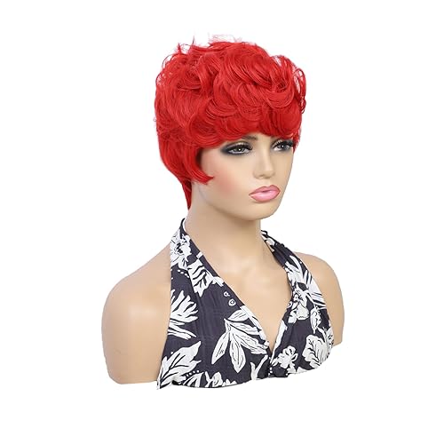 Miniatura 5 de Peluca roja de corte Pixie para mujeres negras con flequillo pelucas cortas para mujeres negras (rojo)