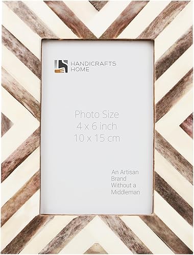 Handicrafts Home Marco de fotos marrón hecho a mano con incrustaciones de hueso de 4 x 6 pulgadas, marco artesanal único para regalo, ideal para