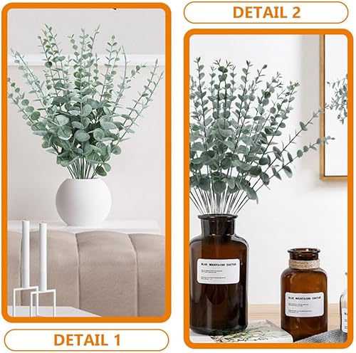 Miniatura 2 de Cabilock Decoración de interiores, 24 tallos de eucalipto artificiales, hojas de eucalipto falsas, ramas de hojas de tacto real, planta de eucalipto