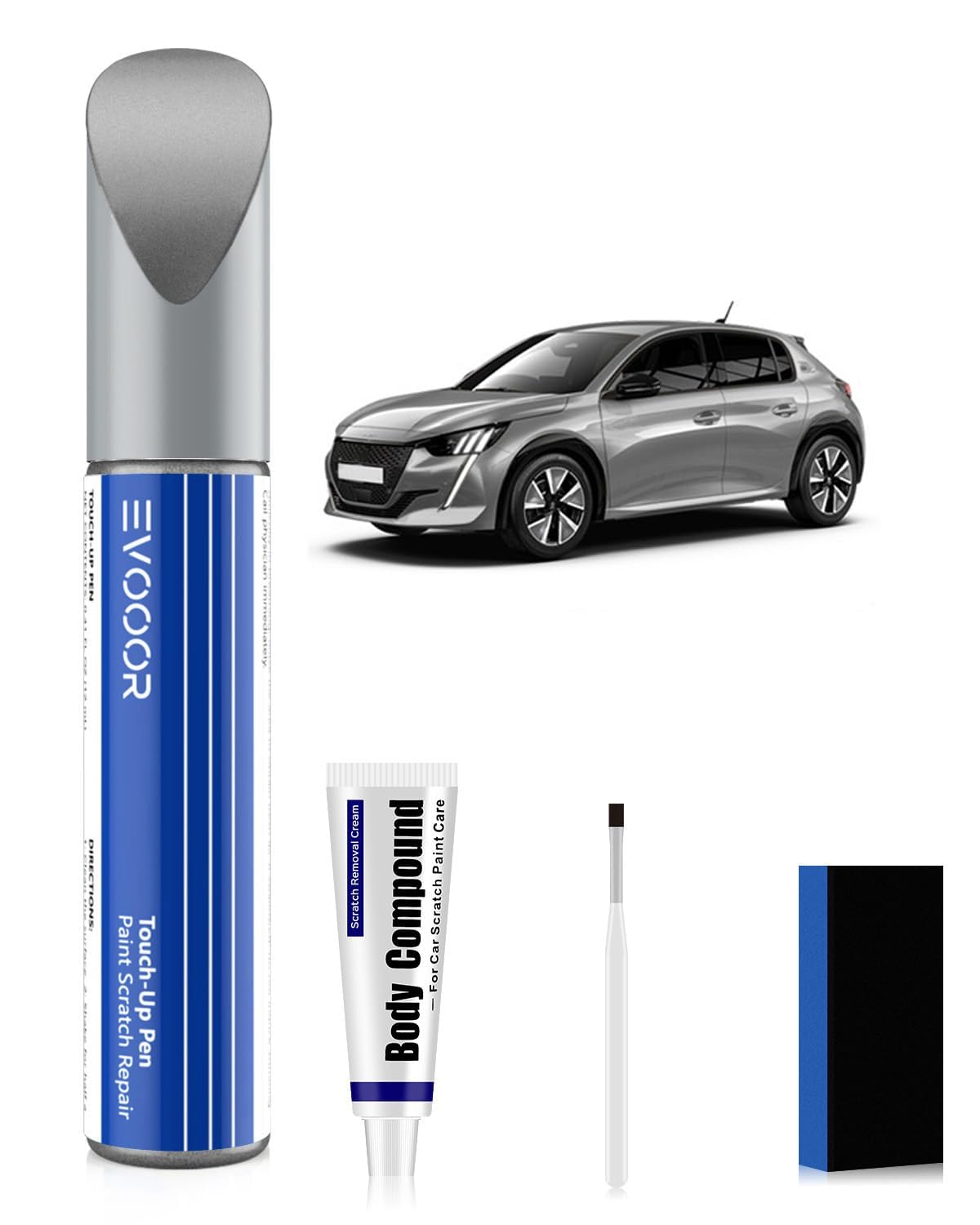 KCA Gris Artense Metallic Kit de retouche peinture automobile avec effaceur de rayures pour Peugeot, Réparation des rayures pour voiture, Solution rapide et facile pour la réparation