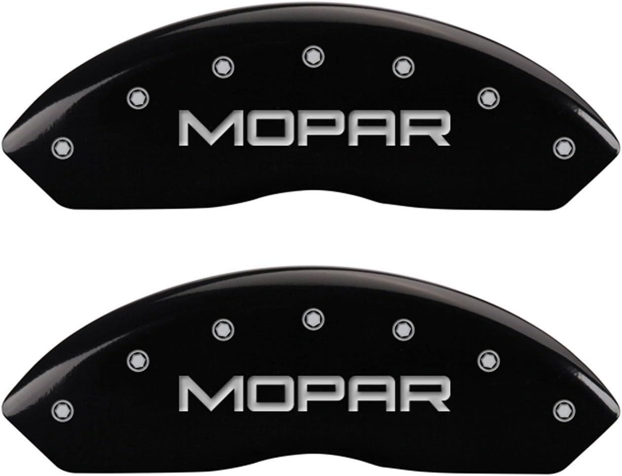 MGP Caliper Covers 42014SMOPBK Black Powder Coat Finish Front and Rear Caliper Cover, Set of 4 (MOPAR Silver Characters, Engraved)