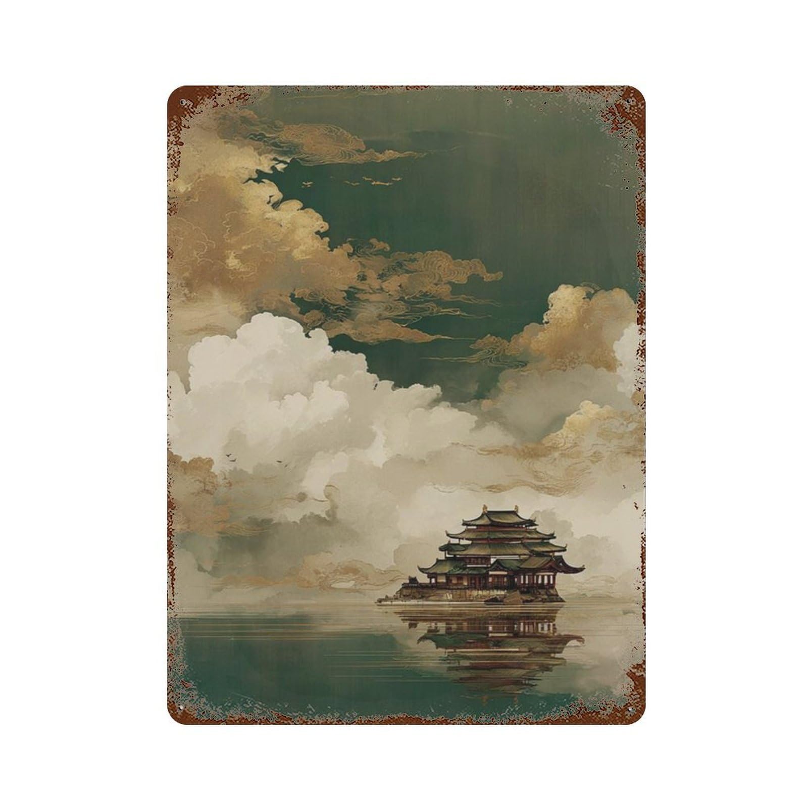 xiaoxiaoshen Coastal Fishing Harbour Style Seaside Calm Ocean Sunset Wall Decor Art Metal Tin Poster Modern Home Decor Art Home Bar Shop Decorations Vintage Sign 40x30cm