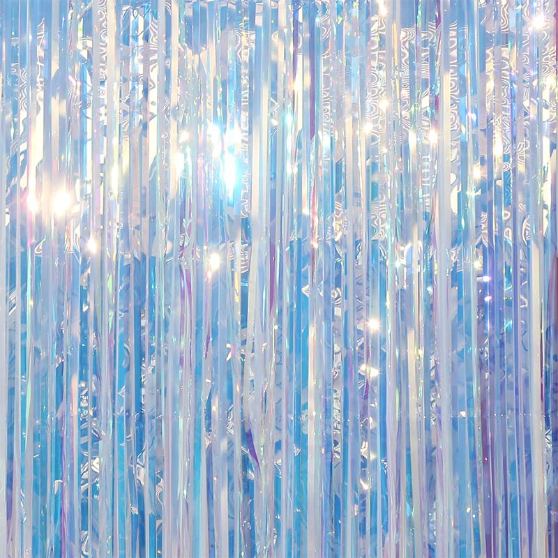 2pcs 1m*2m Metallic Tinsel Foil Fringe Curtains Party Streamers Party Fringe Decoration Photo Booth Backdrops Party Supplies (bling blue-1pcs)
