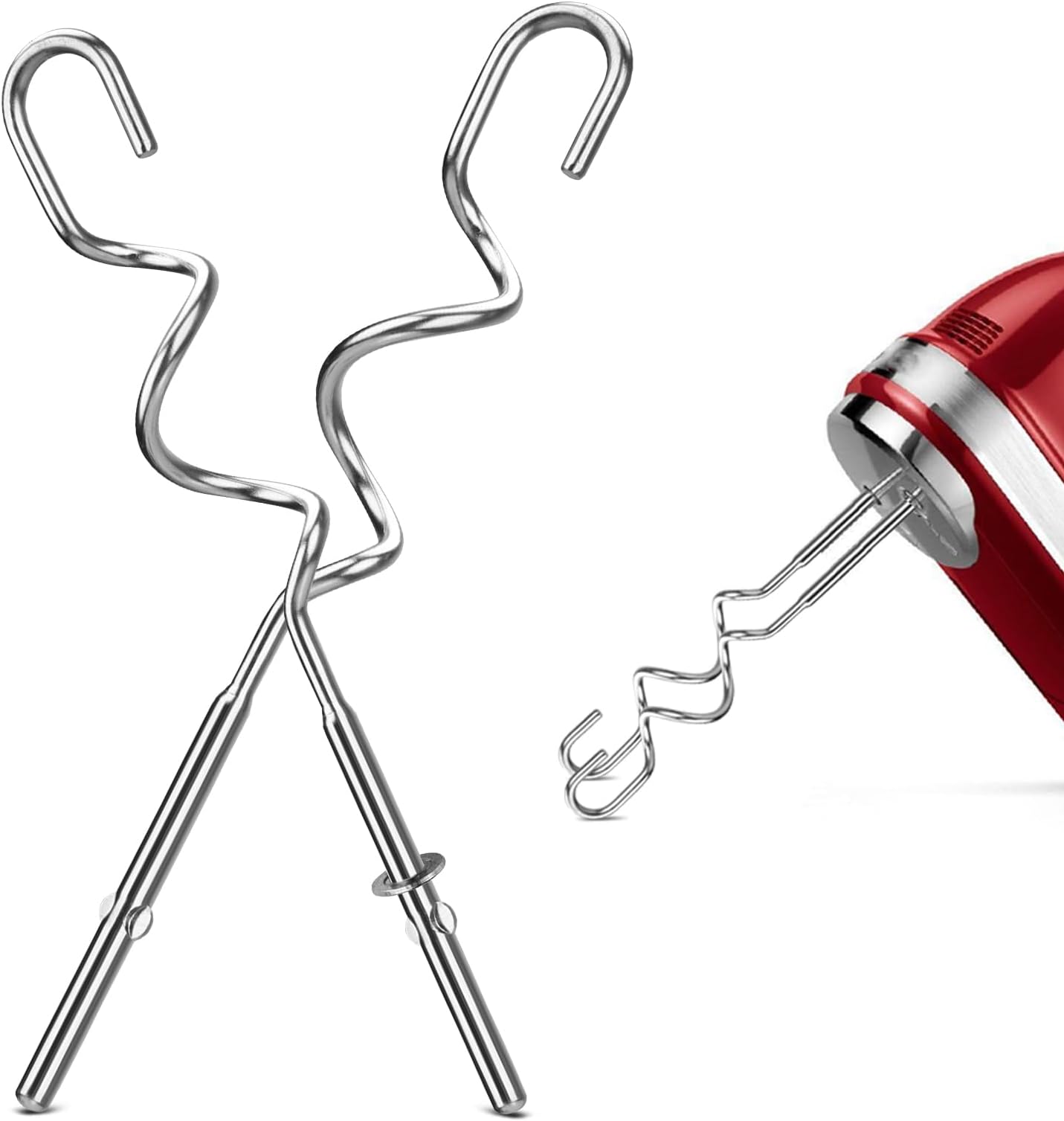 New Dough Hook for Hand Mixer Replacement for Kitchenaid Hand Mixer Dough Hooks KHM512, Stainless Steel Dough Hooks Suitable for KHM 5KSM KSM KSMO KSMH Series of Kitchenaid Mixer Hand Held, Set of 2