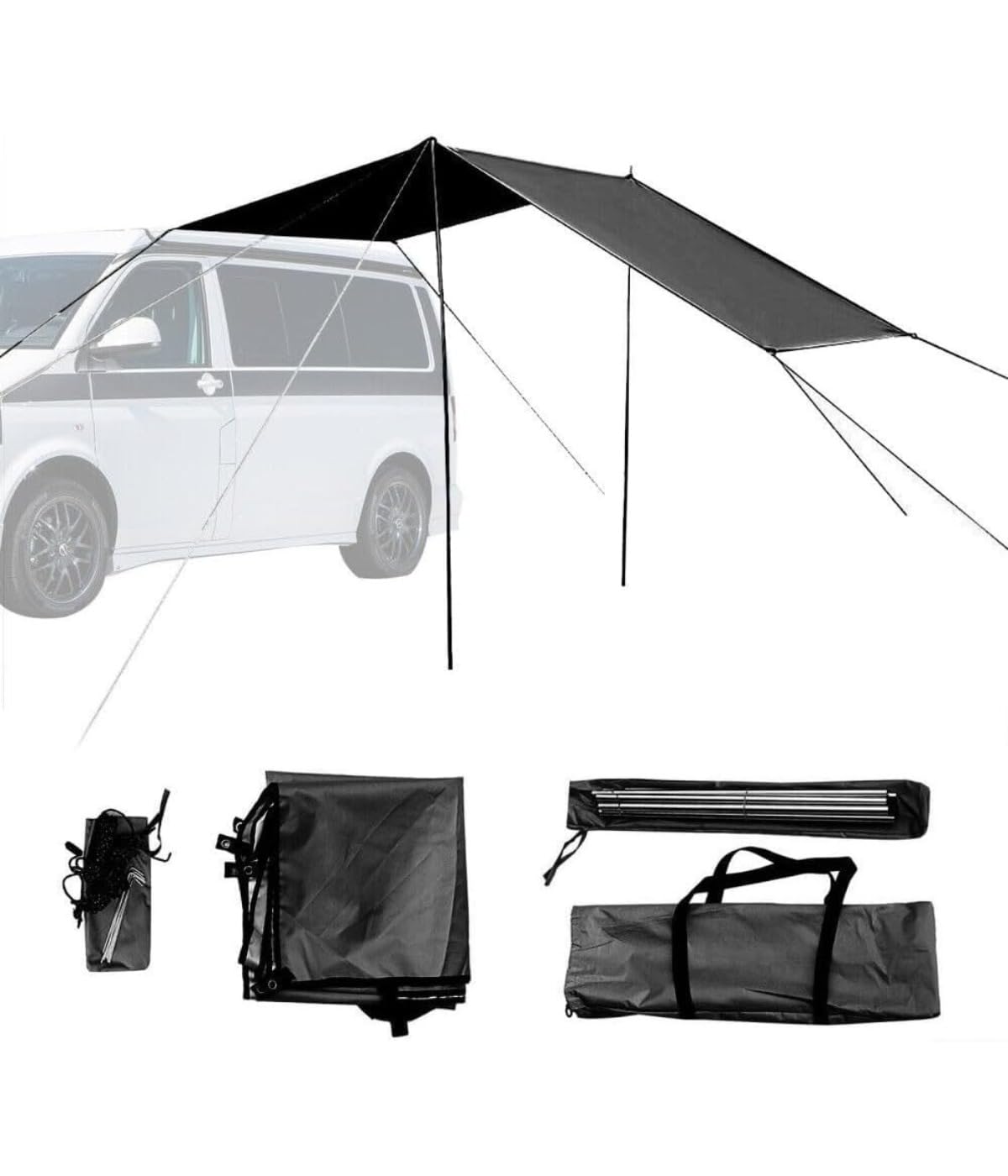 Dach przeciwsłoneczny SUV, markiza, ochrona przed słońcem do kamperów, 300 x 200 cm, nadaje się do większości samochodów kempingowych, przyczep kempingowych i SUV-ów, czarny, 1 zestaw