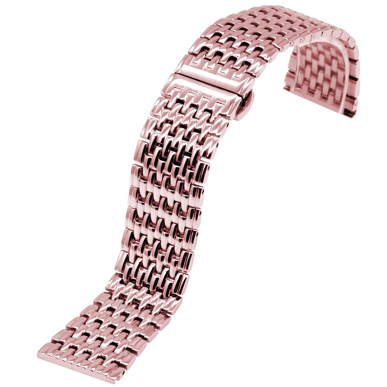 Kai Tian 9 rzędów pasek do zegarka ze stali nierdzewnej, 18 mm, 20 mm, 22 mm, dla mężczyzn i kobiet, polerowana, metalowa klamra rozkładana, czarny, złoty, różowe złoto, srebrny