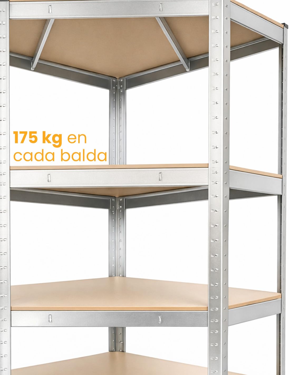 Jardin202 - Estantería Metálica con Baldas Ajustables | 5 Baldas | Carga 875 Kg | Pack 2 uds (Plata - Estantería con Esquina)